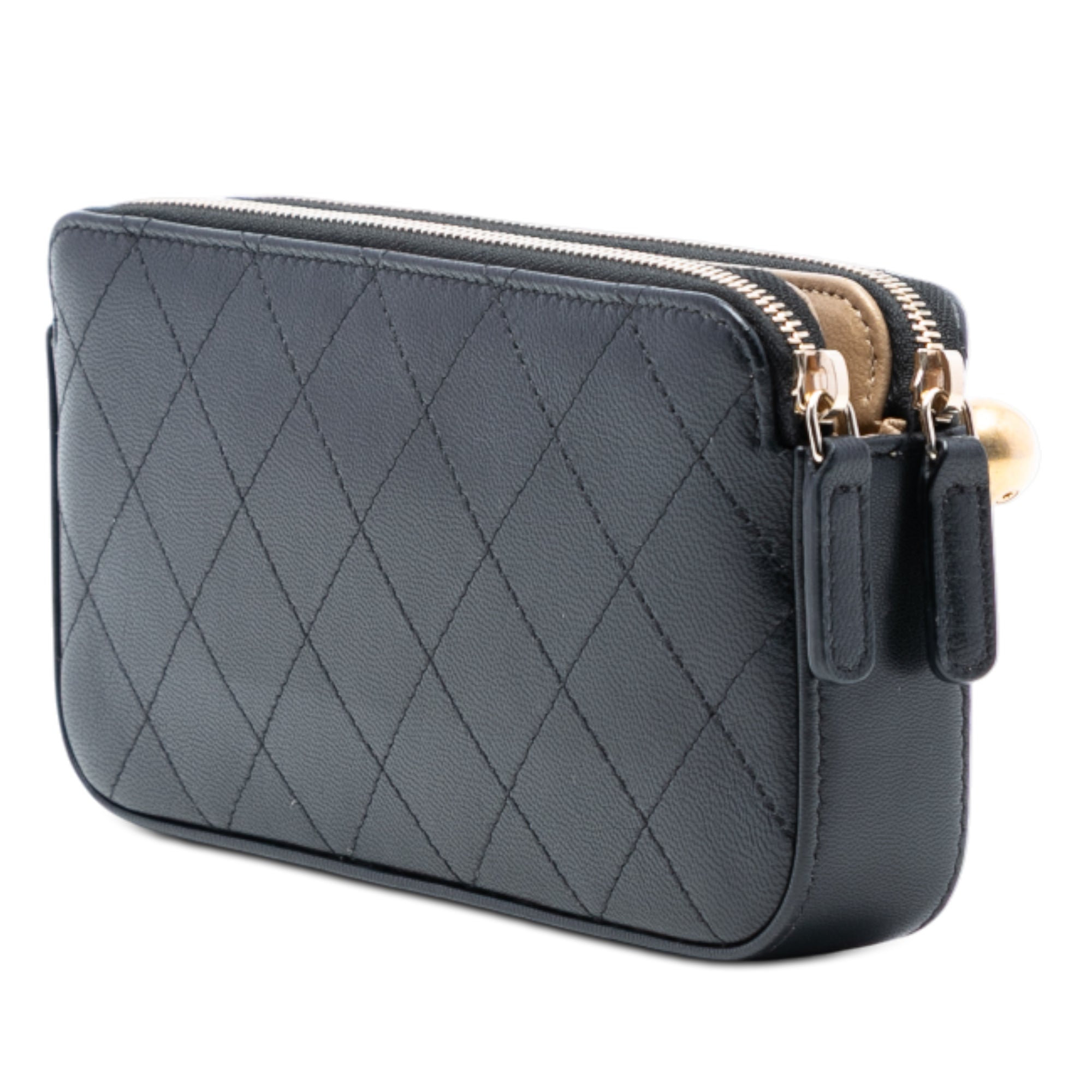 Chanel CC Quilted Goatskin Chic Pearls Double Zip Clutch With Chain - image 2