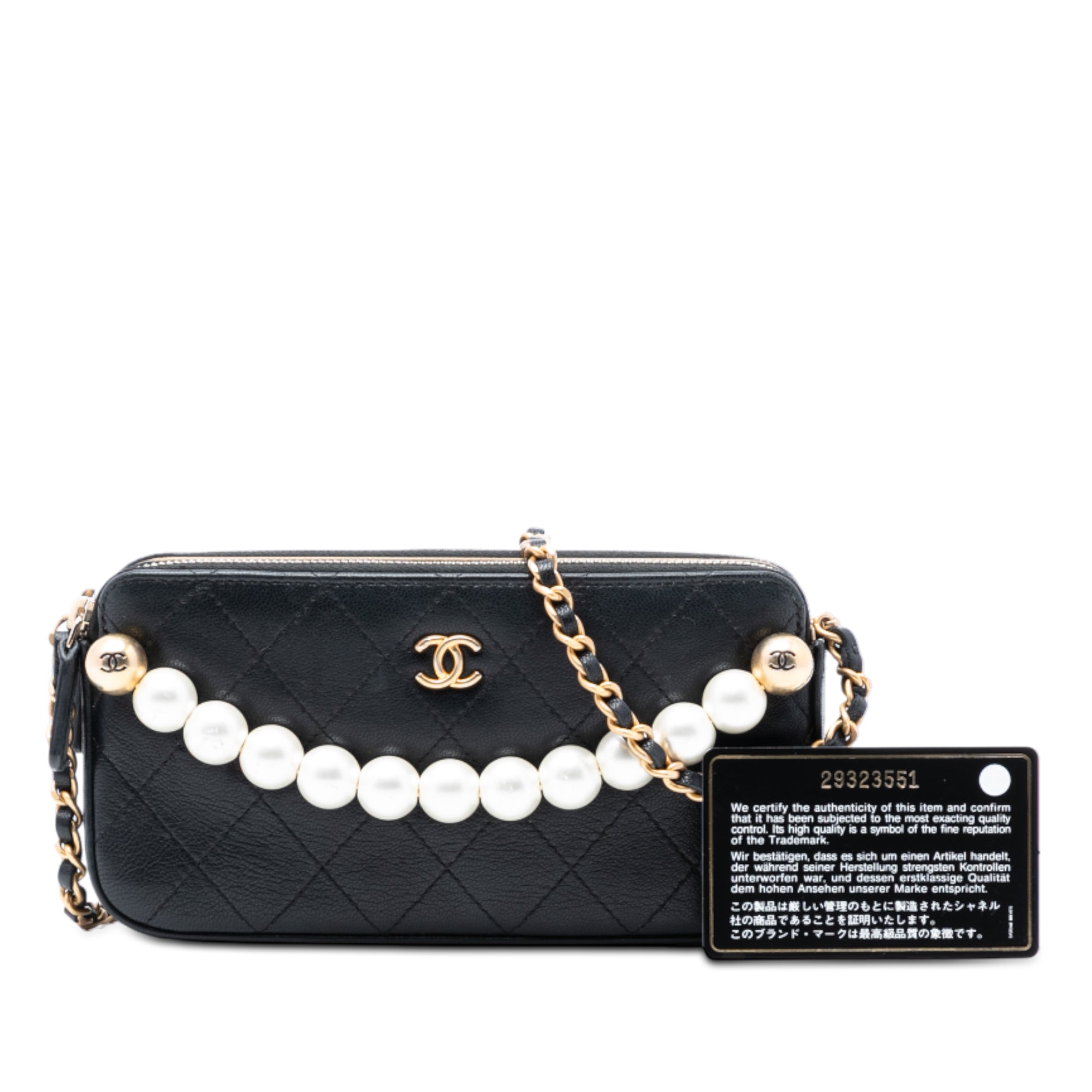 Chanel CC Quilted Goatskin Chic Pearls Double Zip Clutch With Chain - image 8