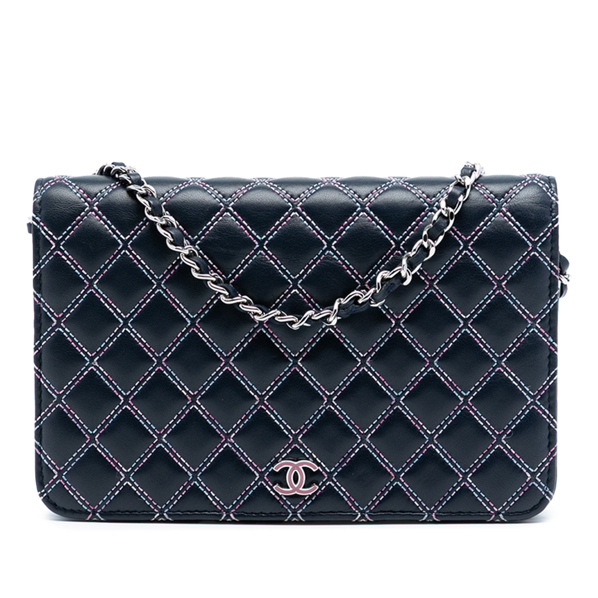 Chanel CC Quilted Lambskin Double Stitch Wallet On Chain - image 1