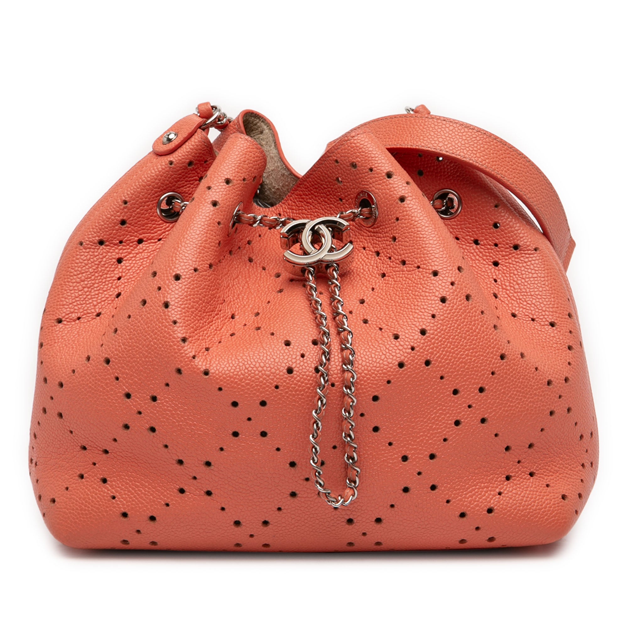 Chanel Medium CC Perforated Caviar Drawstring Bucket Bag - image 1