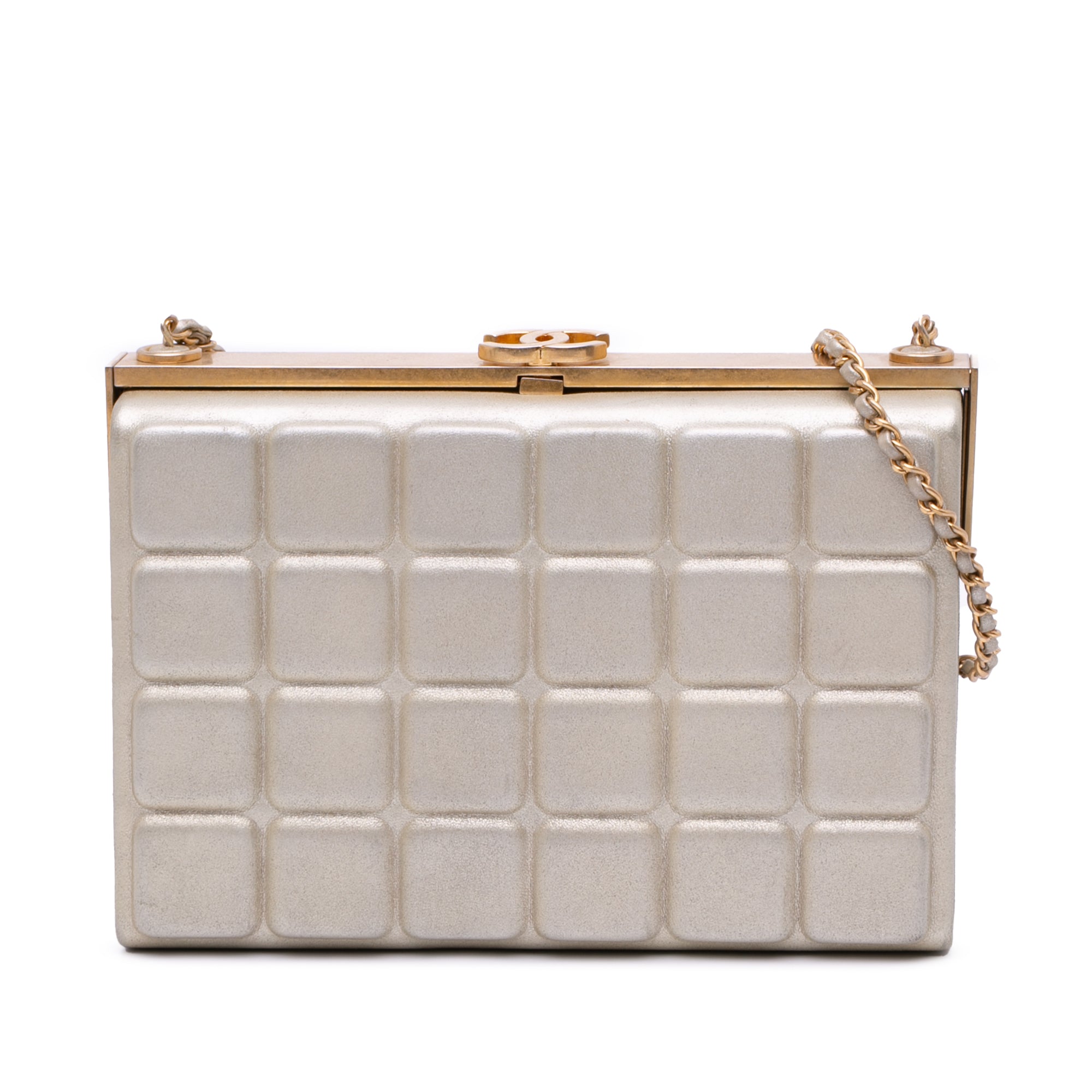 Chanel Chocolate Bar Metallic Lambskin Frame Clutch with Chain - image 1