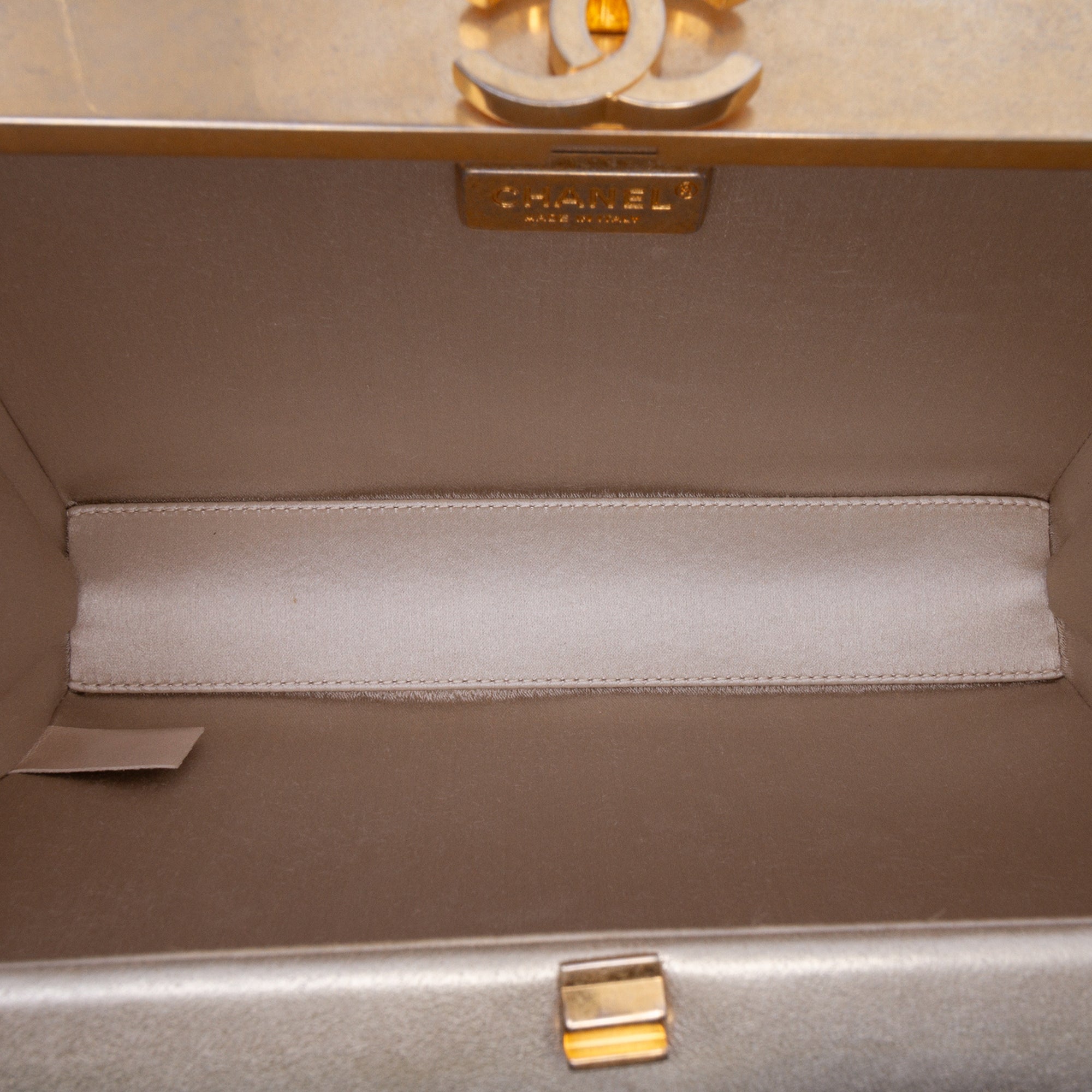 Chanel Chocolate Bar Metallic Lambskin Frame Clutch with Chain - image 4