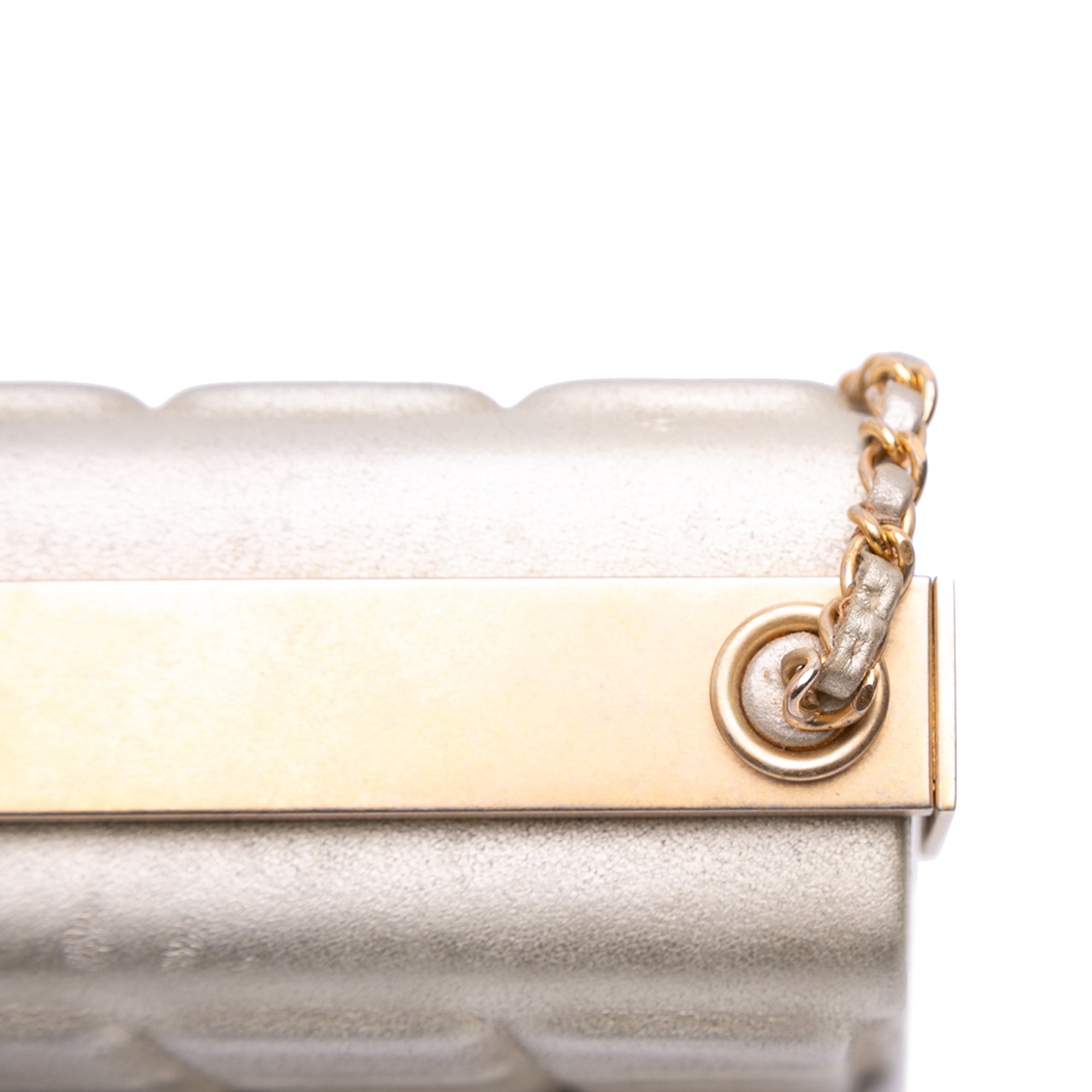 Chanel Chocolate Bar Metallic Lambskin Frame Clutch with Chain - image 7