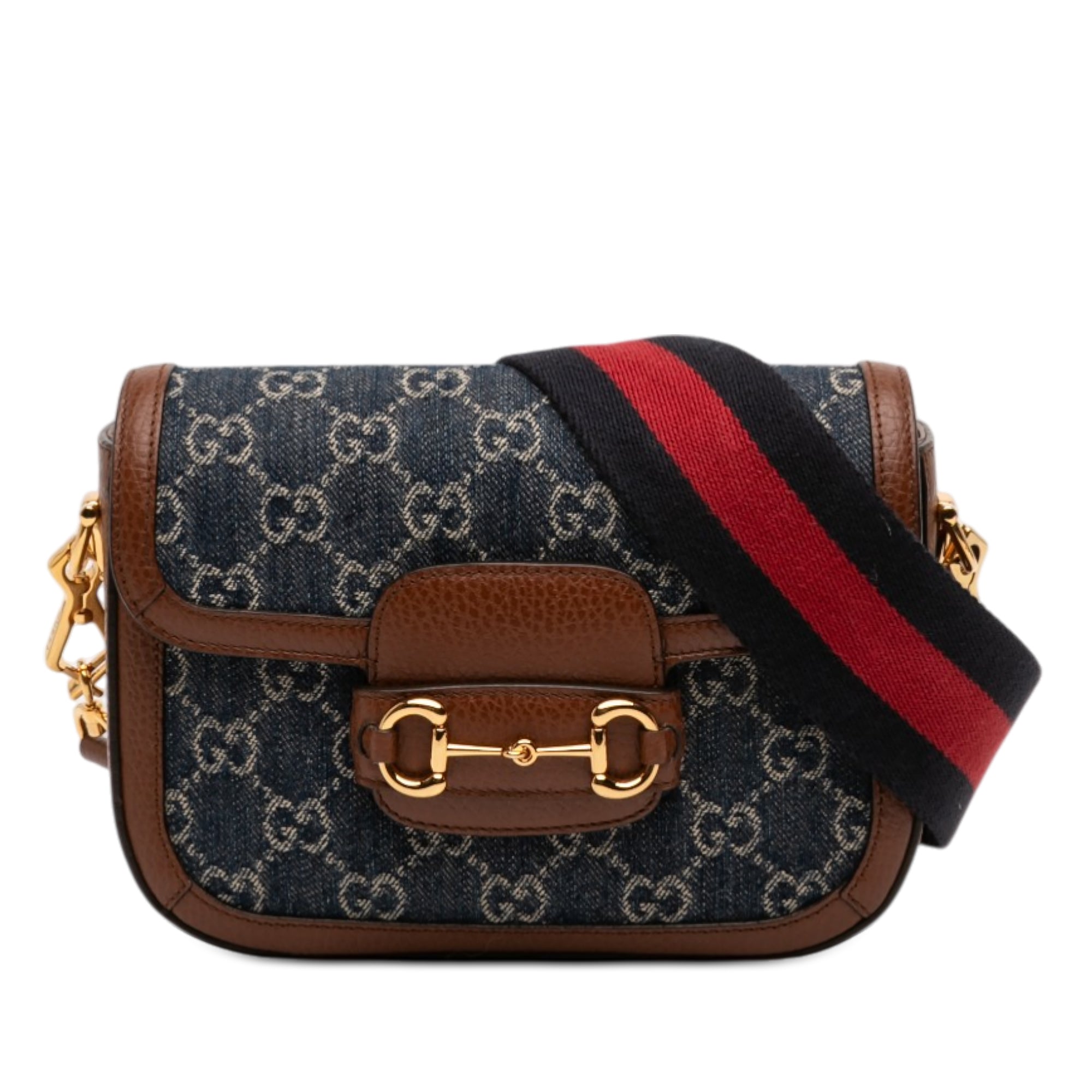 Gucci Small GG Denim Web Horsebit 1955 Crossbody - image 1