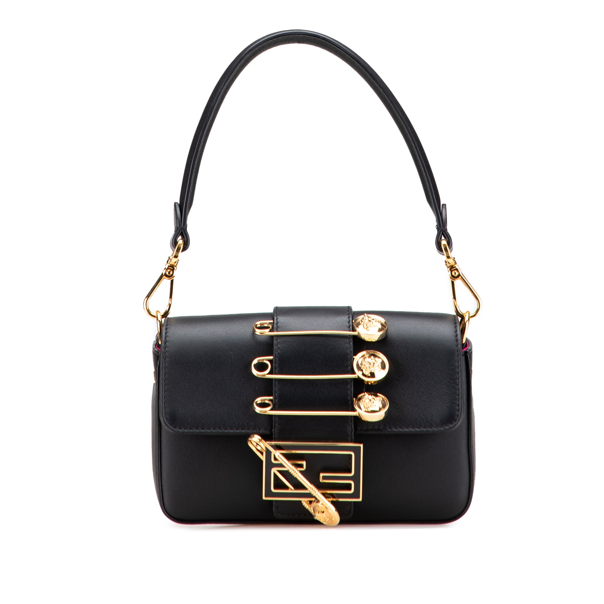 Fendi Versace Vitello Seta Fendace Mini Brooch Baguette Satchel - image 1