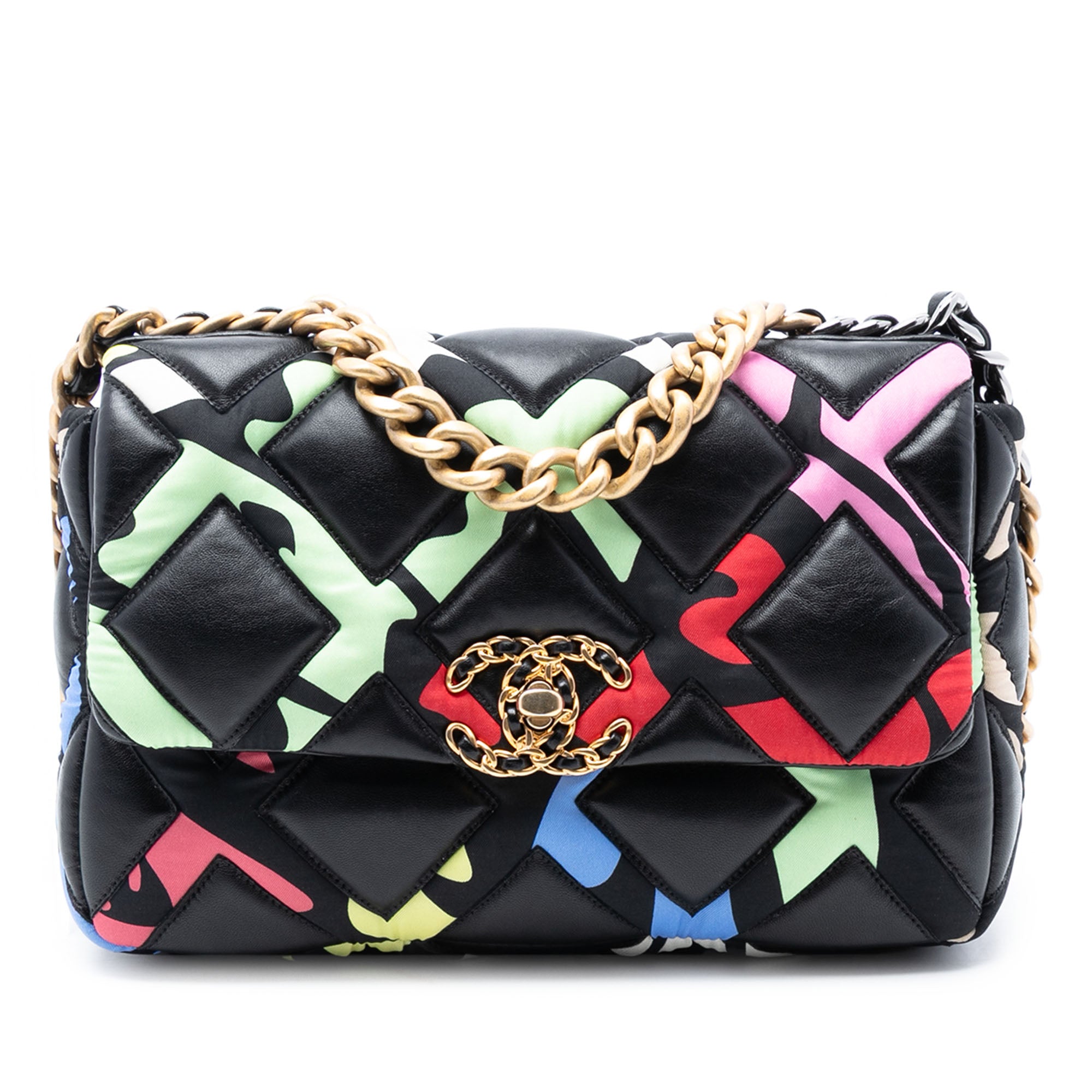Chanel Medium Lambskin and Printed Silk Fixation 19 Flap - image 1