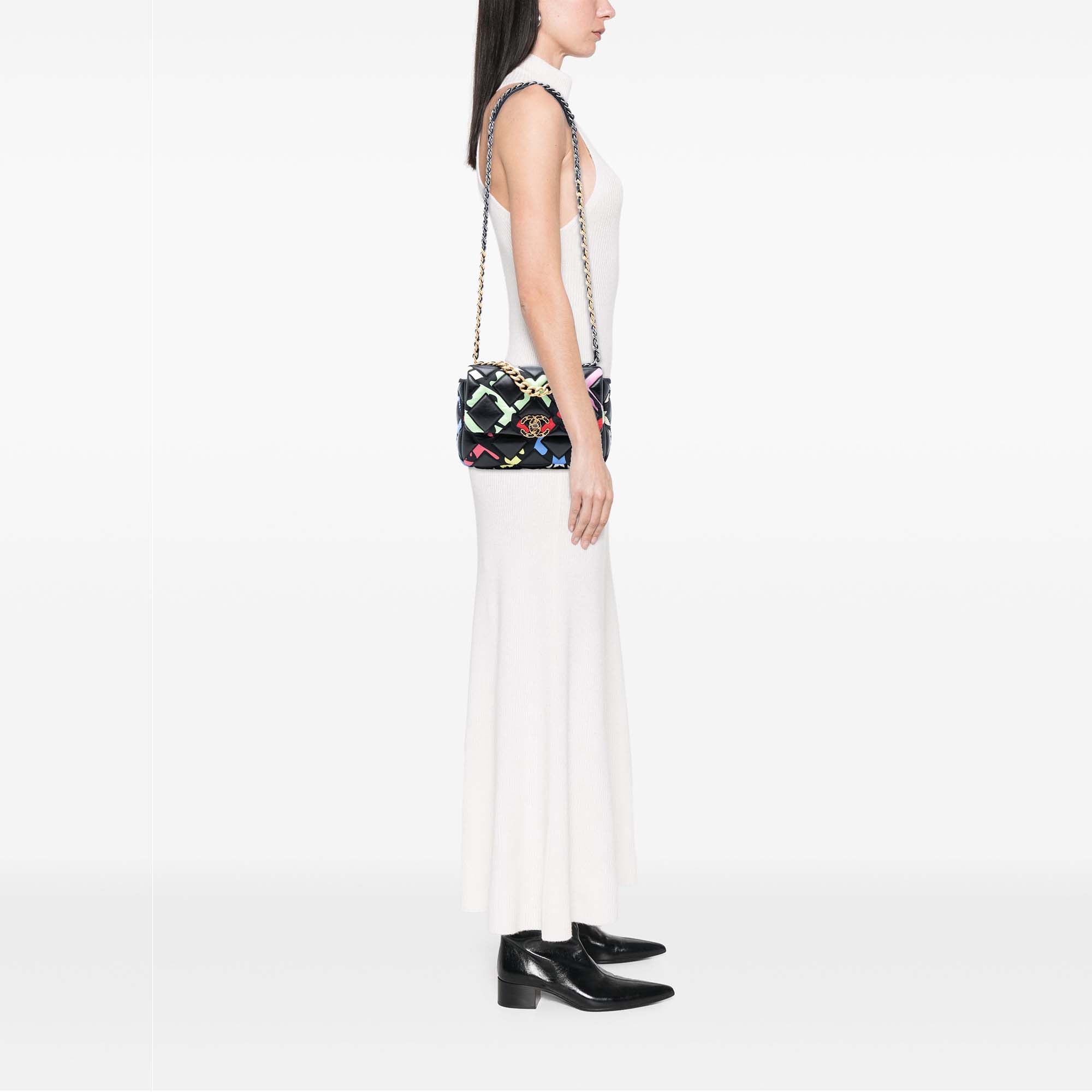 Chanel Medium Lambskin and Printed Silk Fixation 19 Flap - image 7