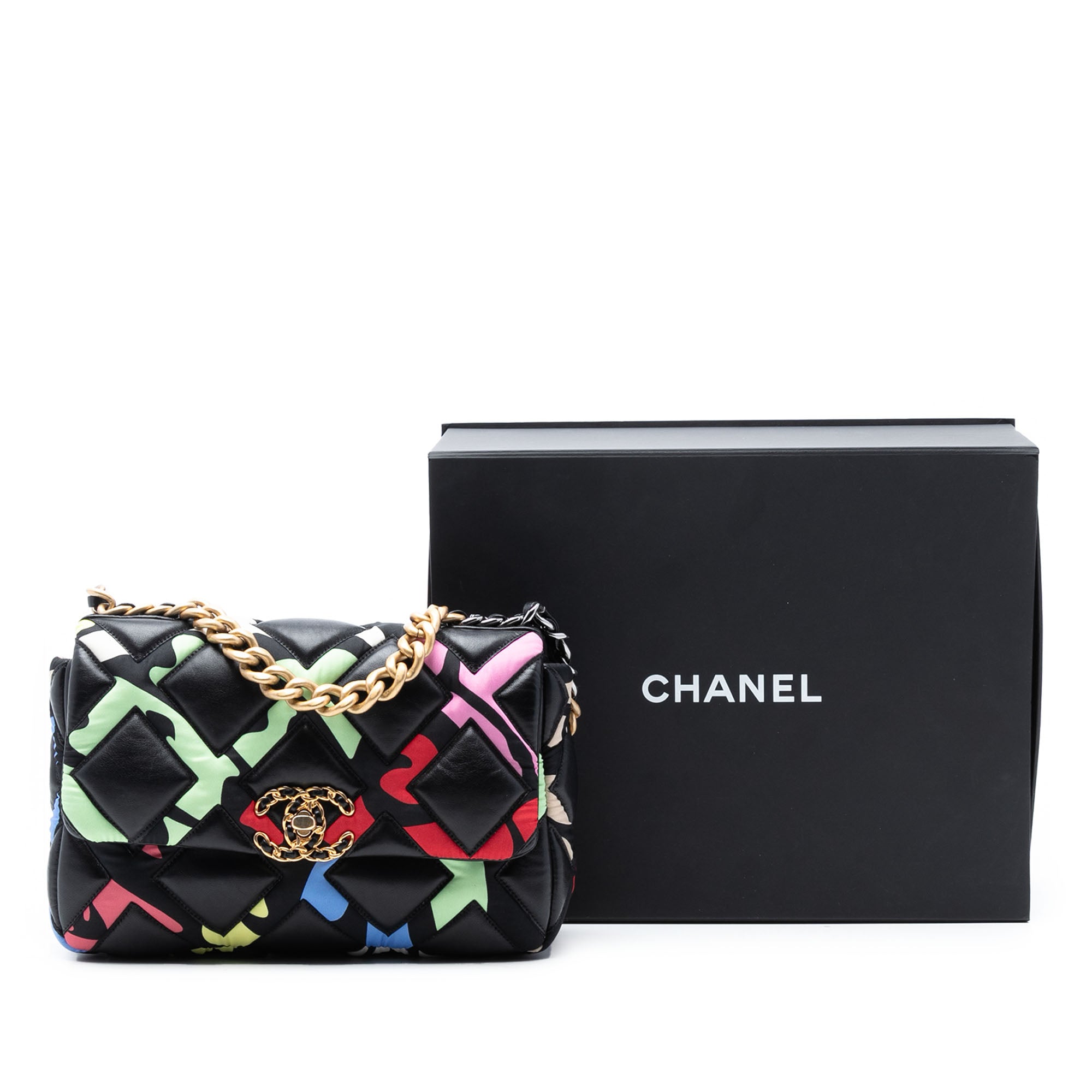 Chanel Medium Lambskin and Printed Silk Fixation 19 Flap - image 8
