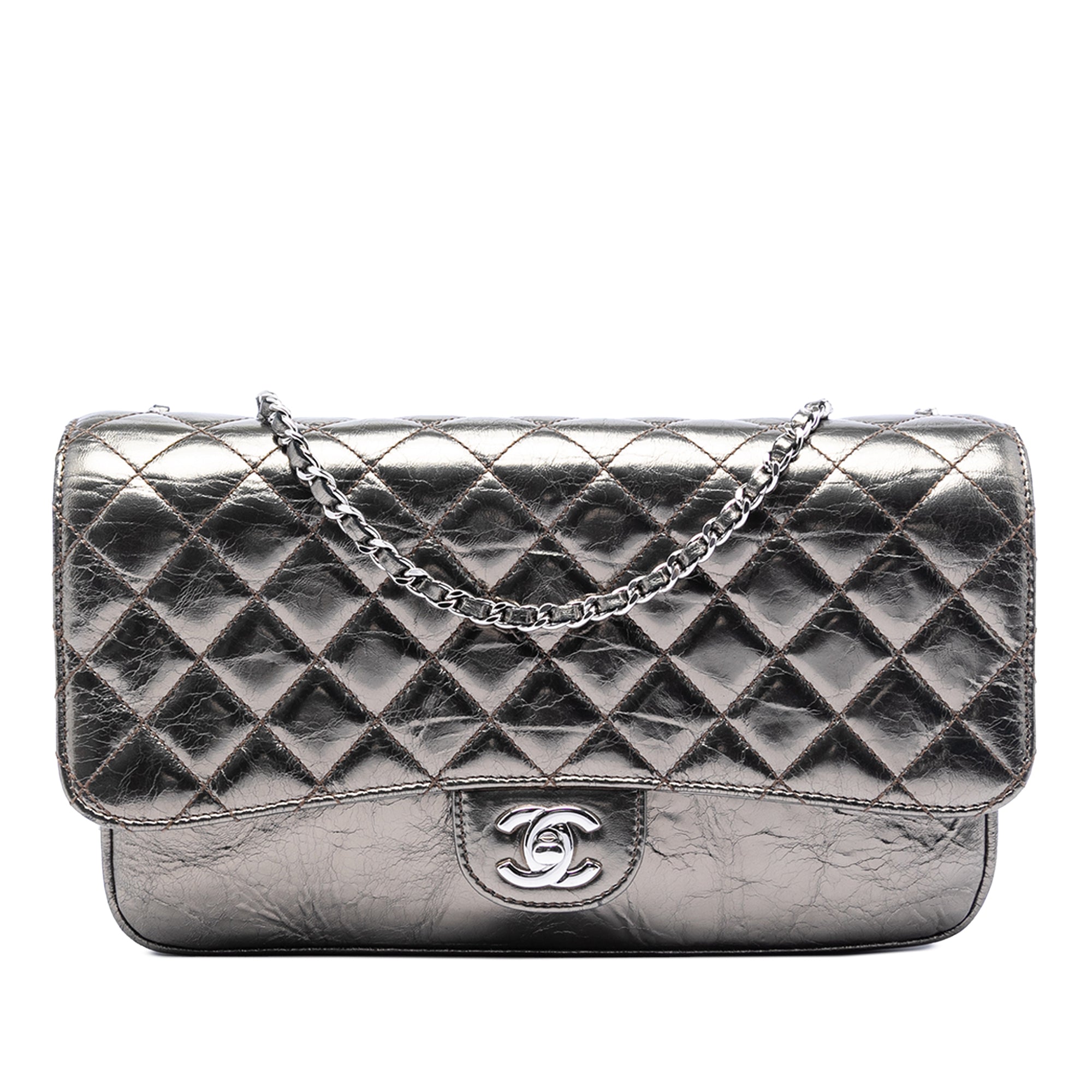 Chanel Medium Metallic Crackled Calfskin Clams Pocket Flap - image 1