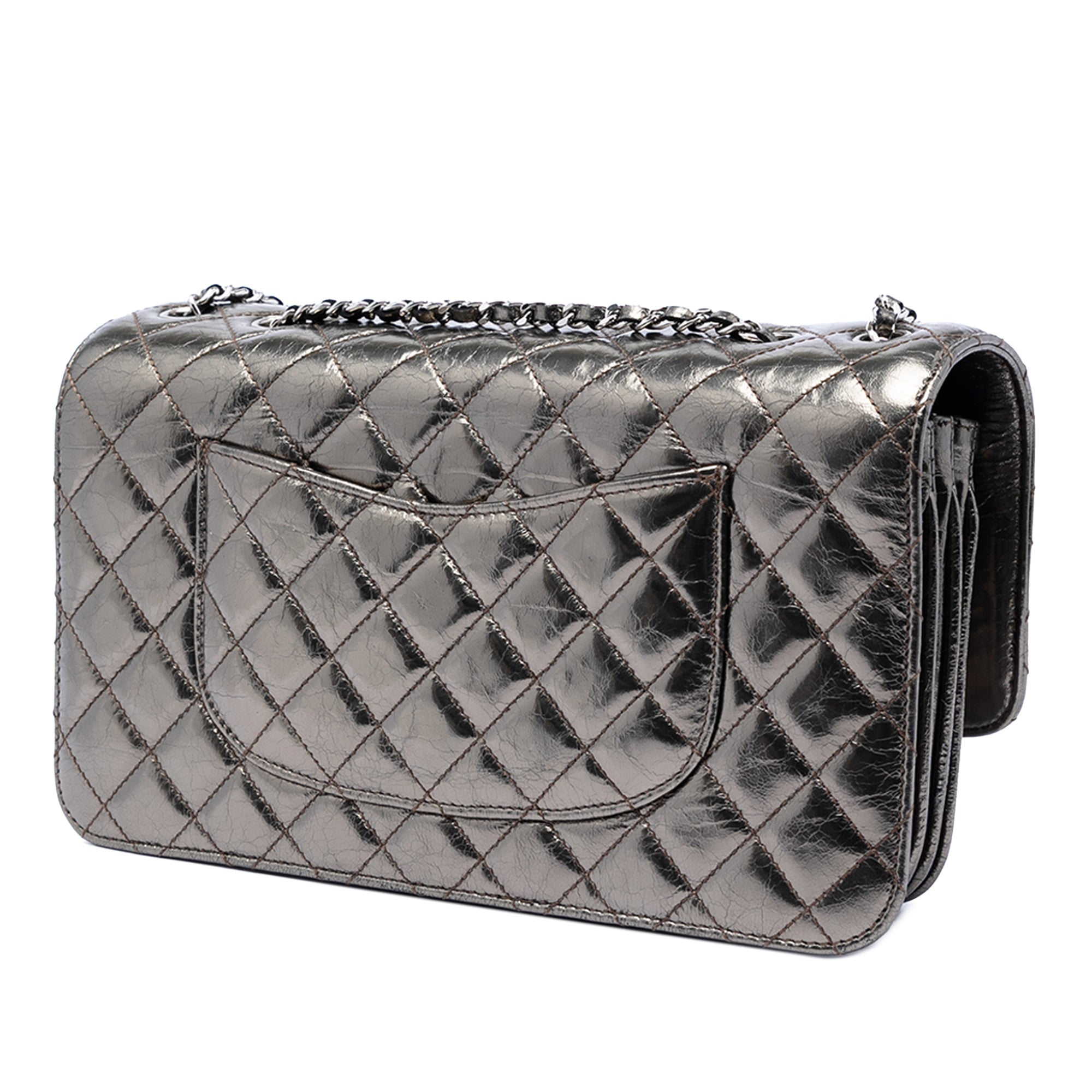 Chanel Medium Metallic Crackled Calfskin Clams Pocket Flap - image 2