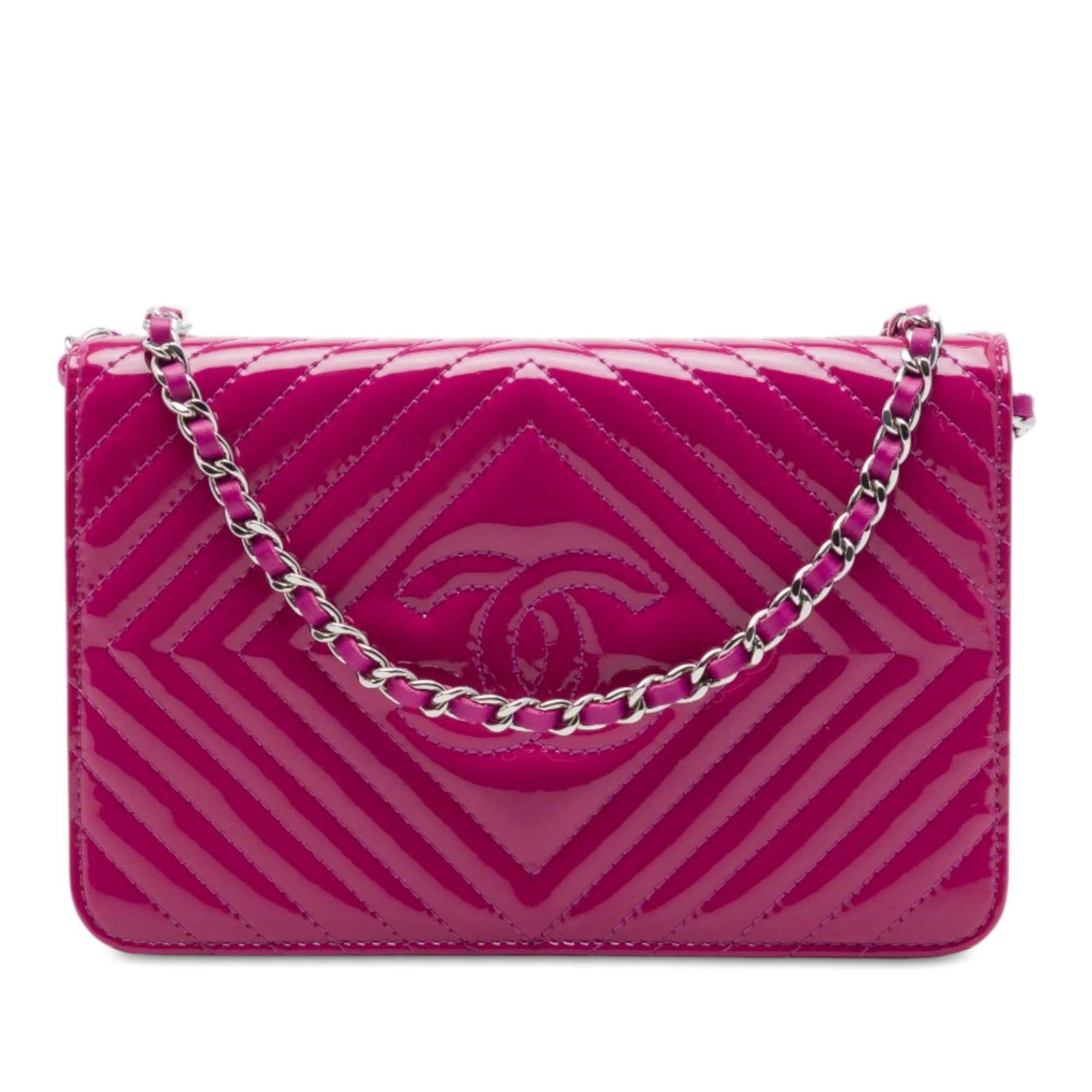 Chanel CC Patent Diamond Quilted Wallet On Chain - image 1