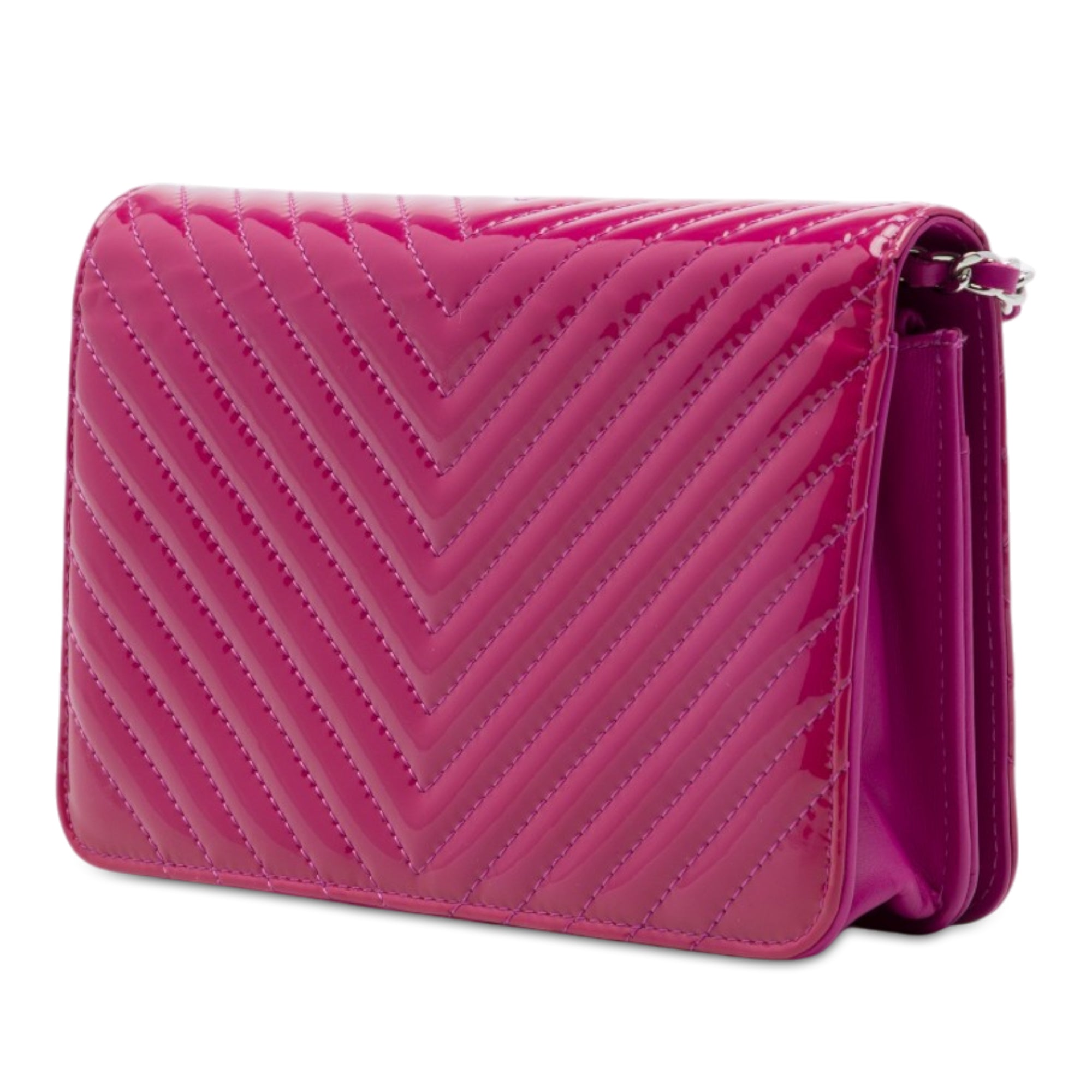 Chanel CC Patent Diamond Quilted Wallet On Chain - image 2