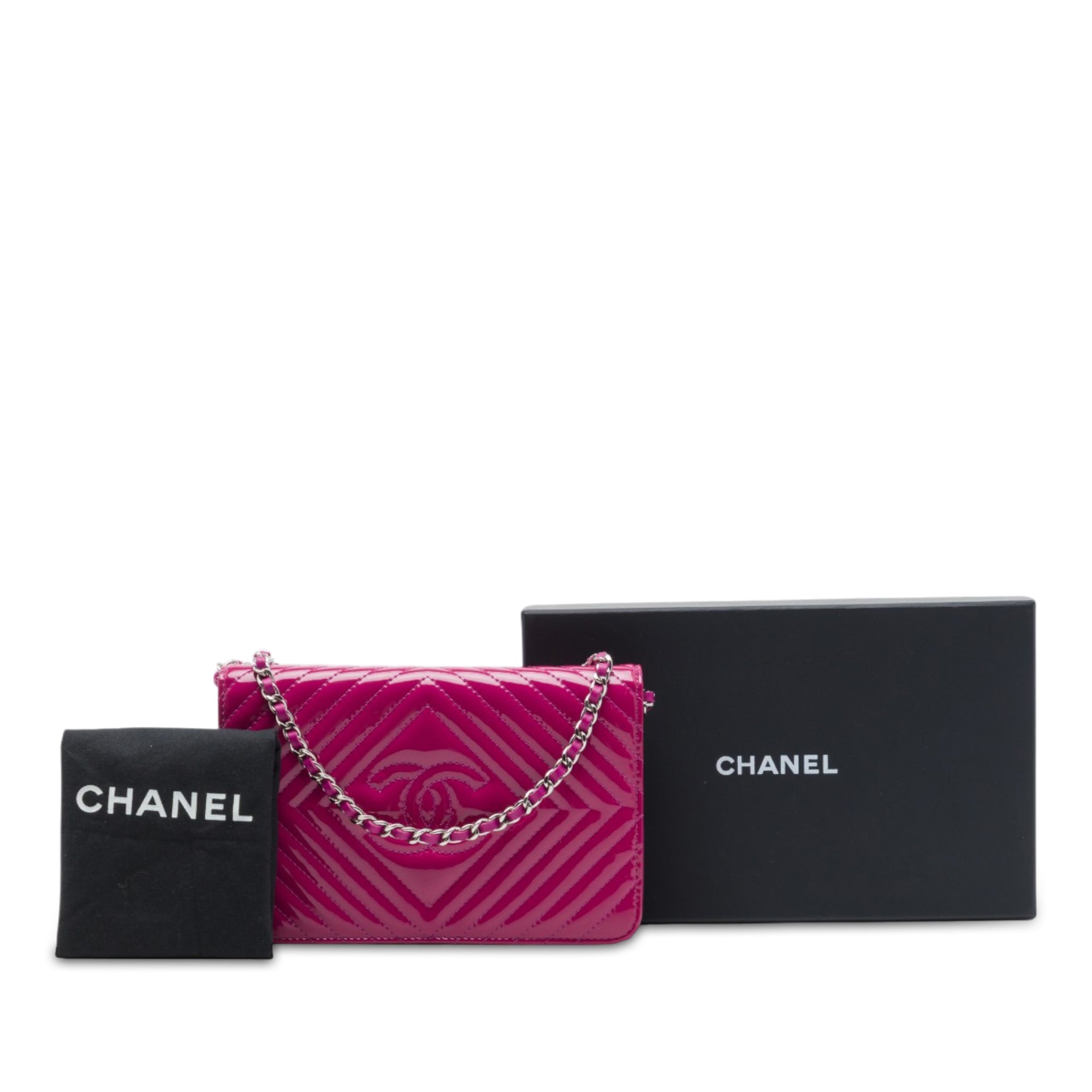 Chanel CC Patent Diamond Quilted Wallet On Chain - image 7