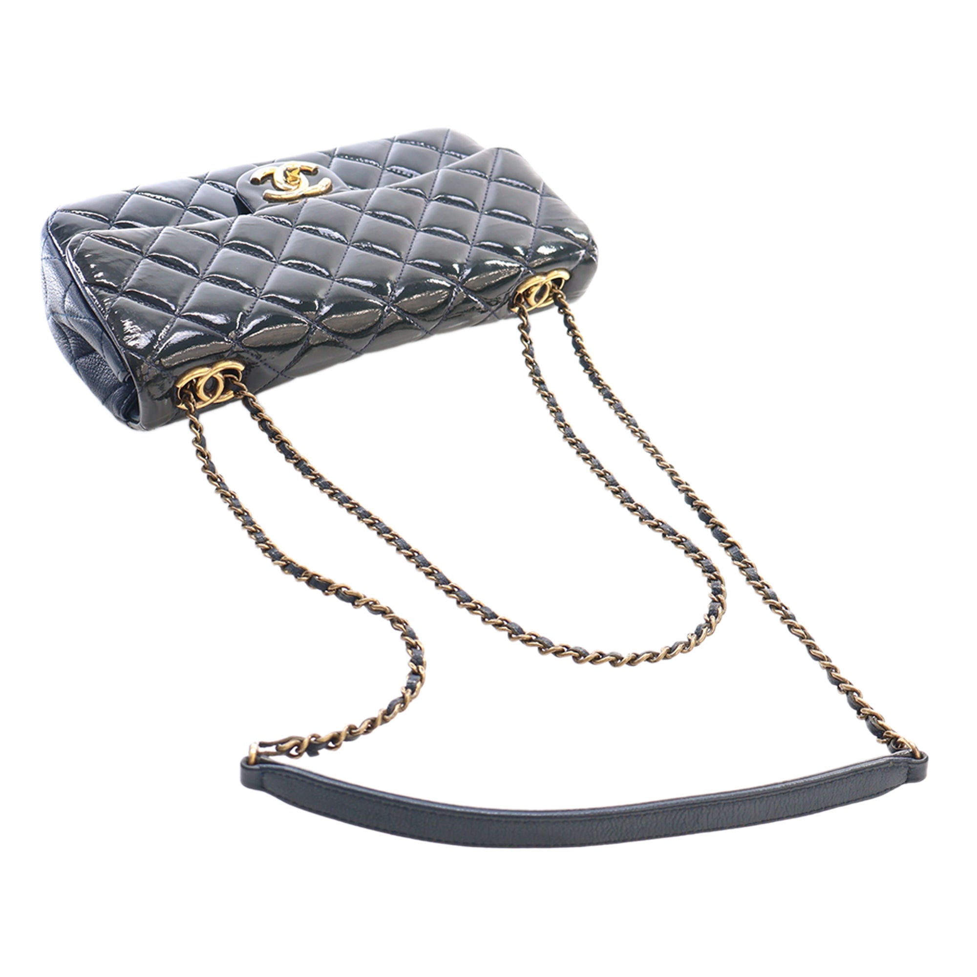 Chanel Paris Salzburg Medium Patent and Goatskin CC Eyelet Flap - image 8