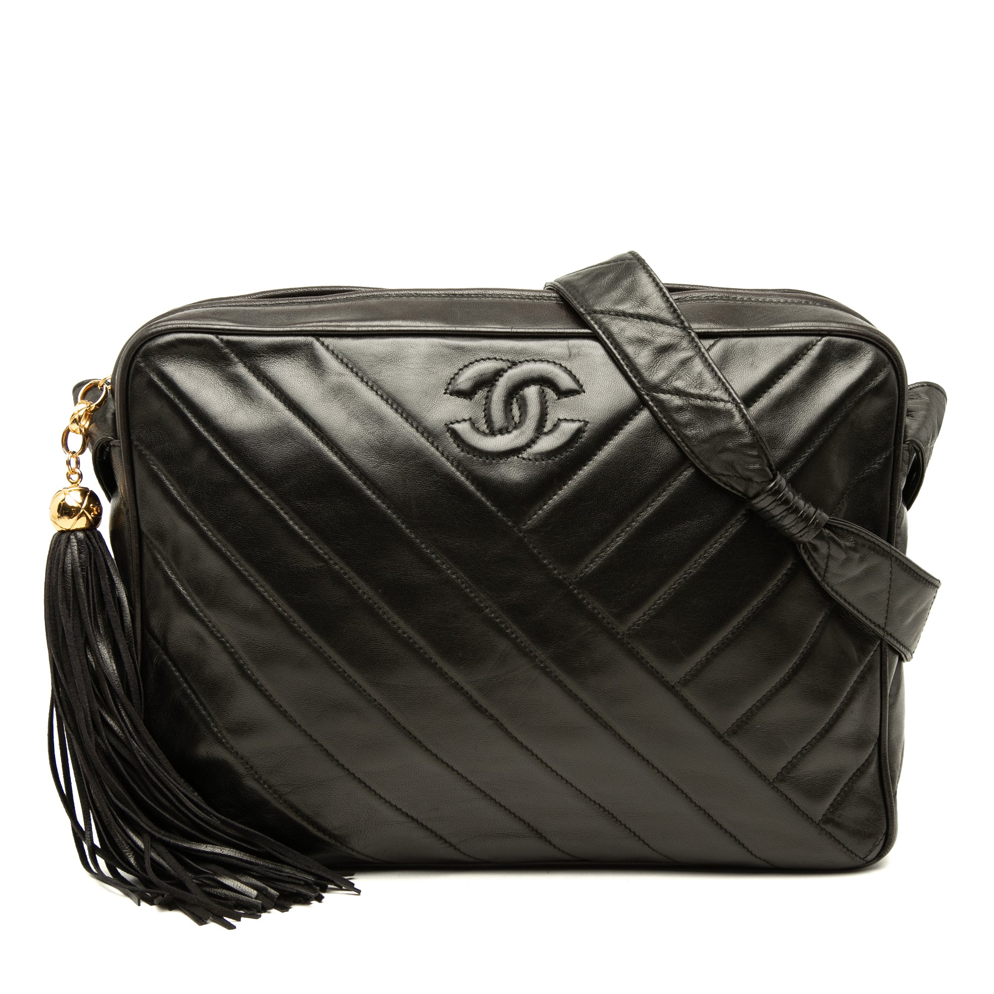 Chanel CC Chevron Lambskin Tassel Crossbody - image 1