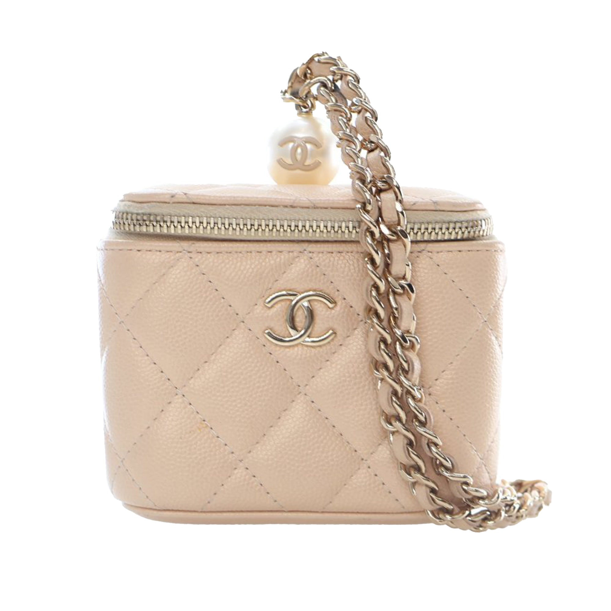Chanel Mini Quilted Iridescent Caviar Pearl On Top Vanity Case With Chain - image 1