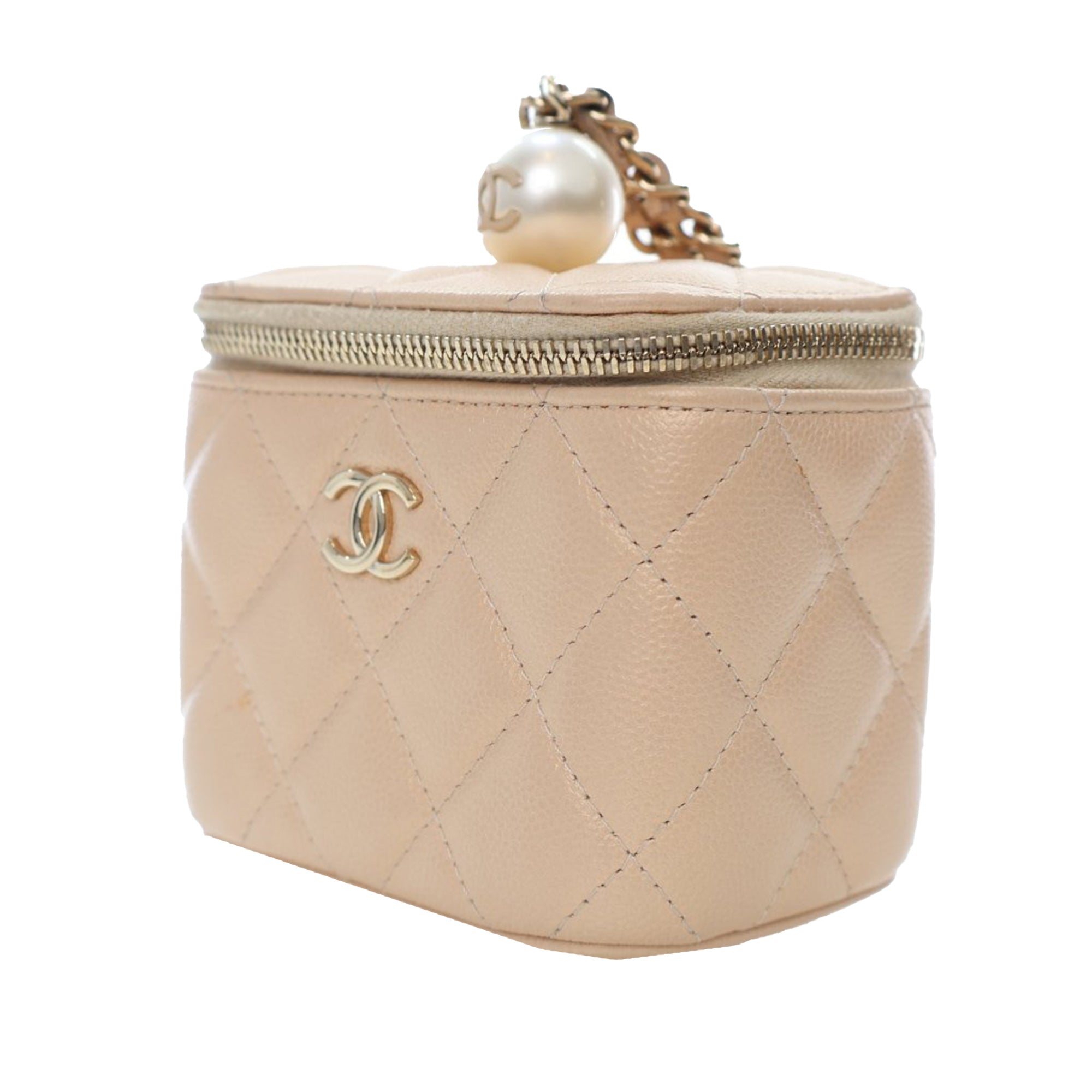 Chanel Mini Quilted Iridescent Caviar Pearl On Top Vanity Case With Chain - image 3