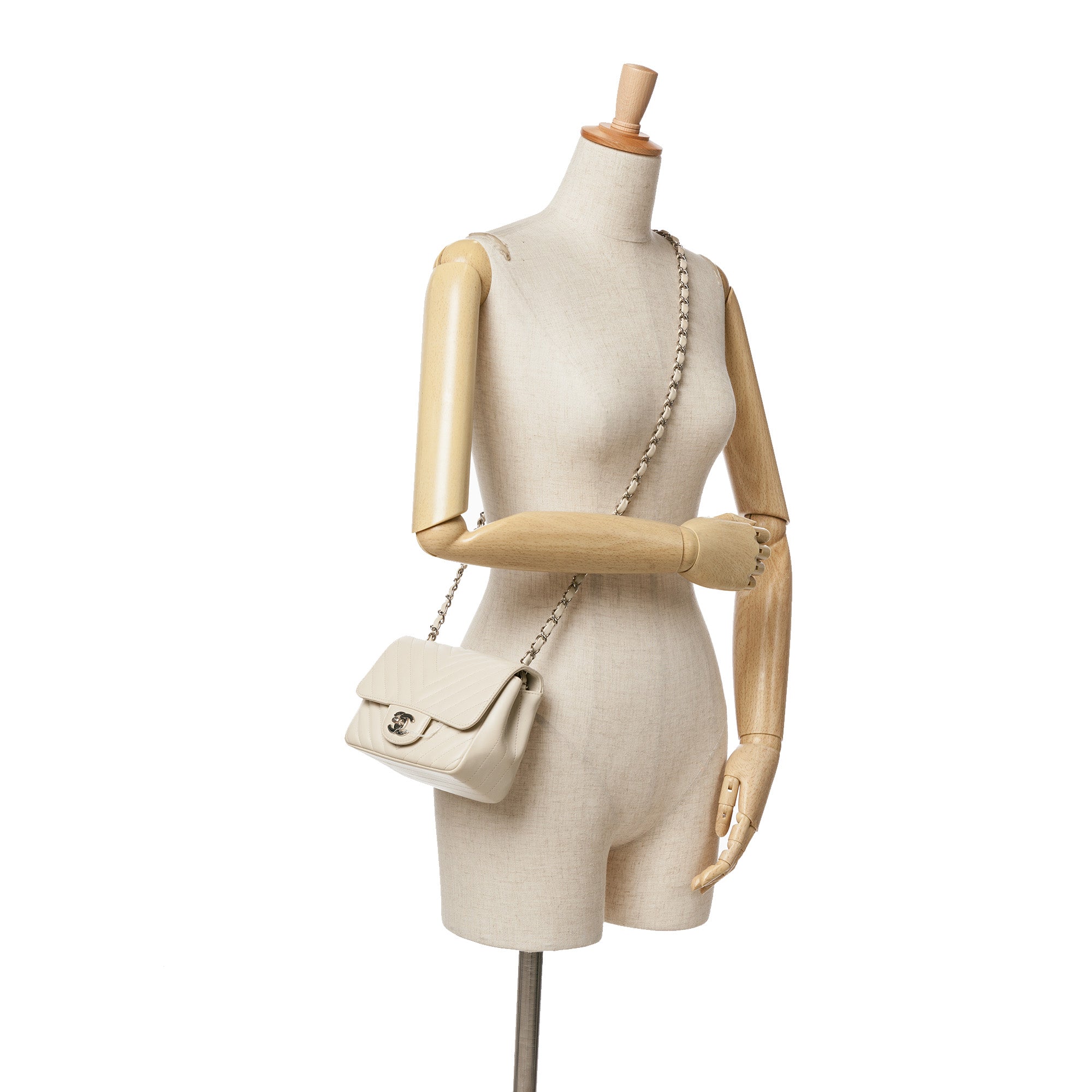 Chanel Mini Square Classic Chevron Lambskin Single Flap - image 8