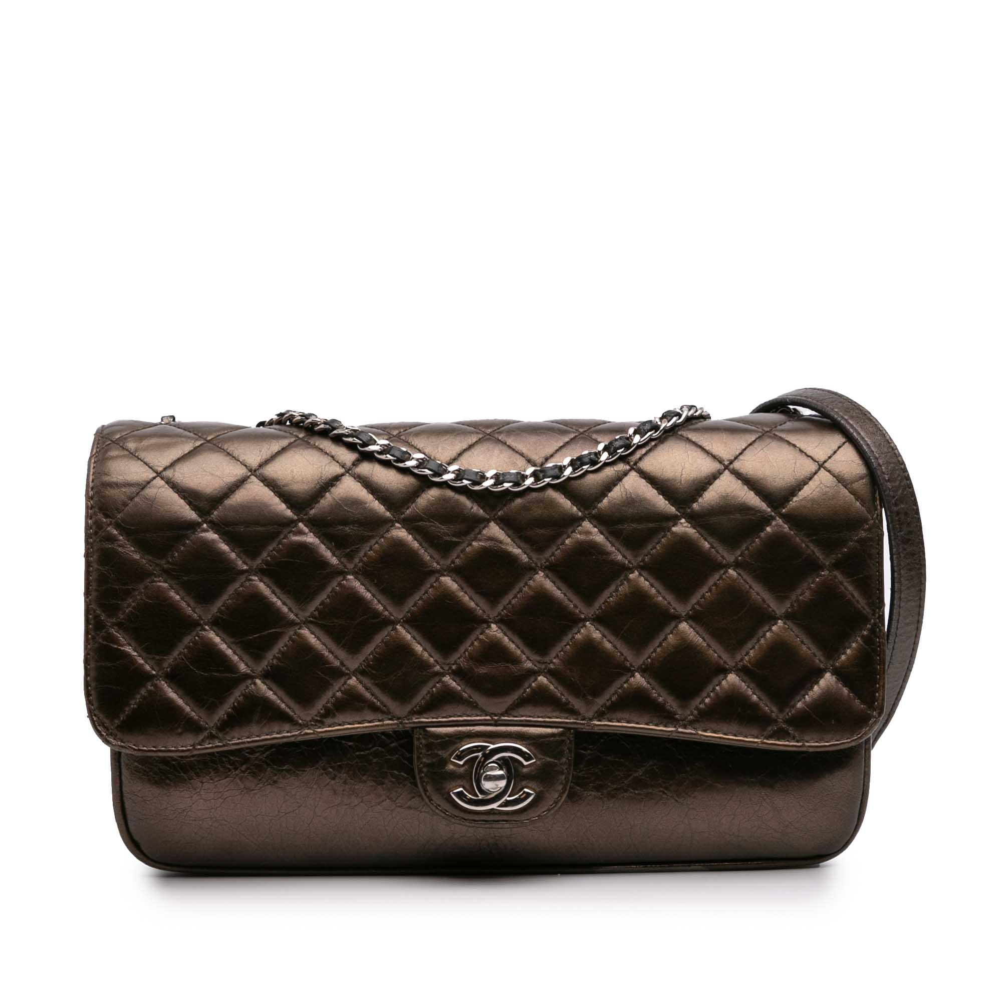 Chanel Medium Metallic Crackled Calfskin Clams Pocket Flap - image 1