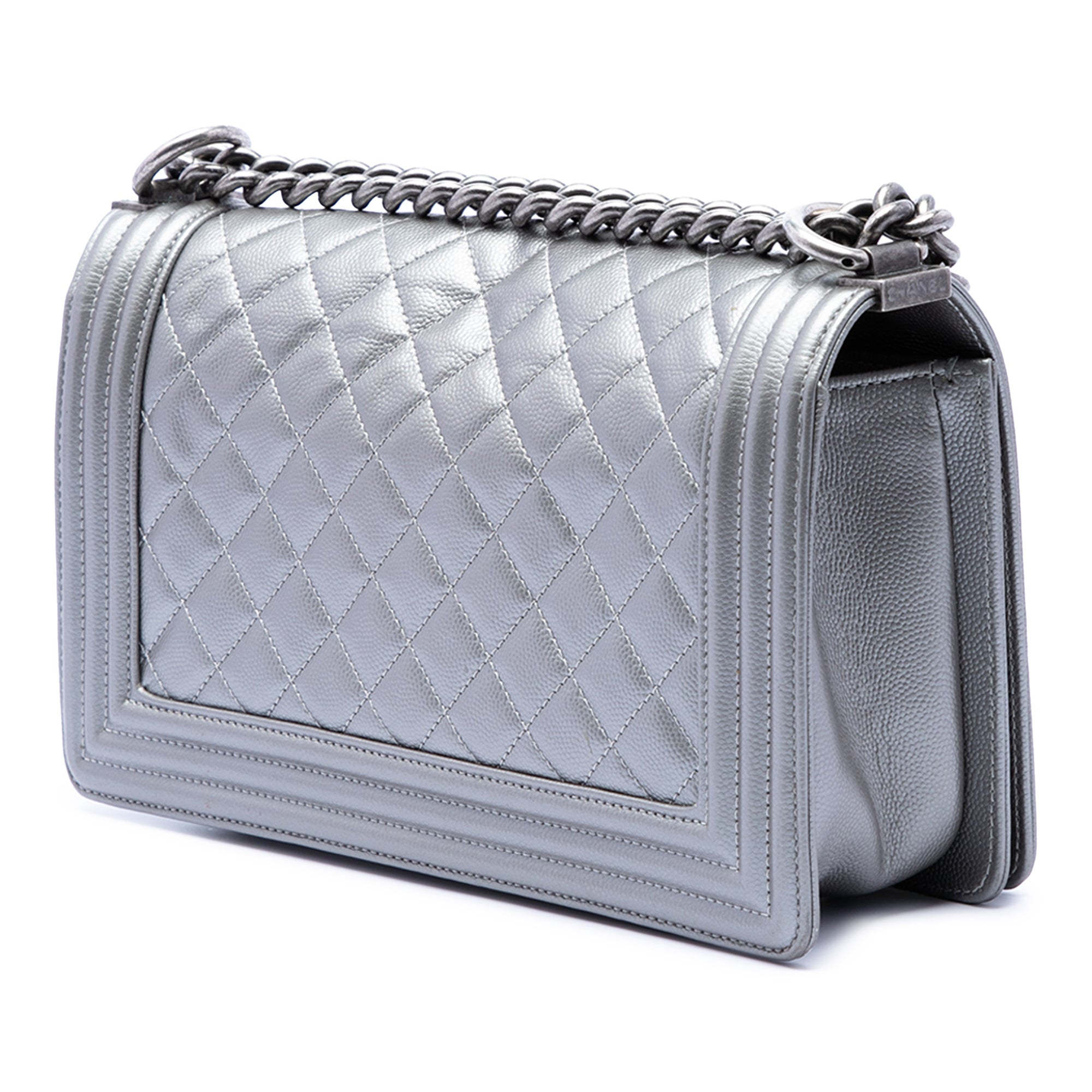 Chanel Old Medium Quilted Metallic Caviar Boy Flap - image 2