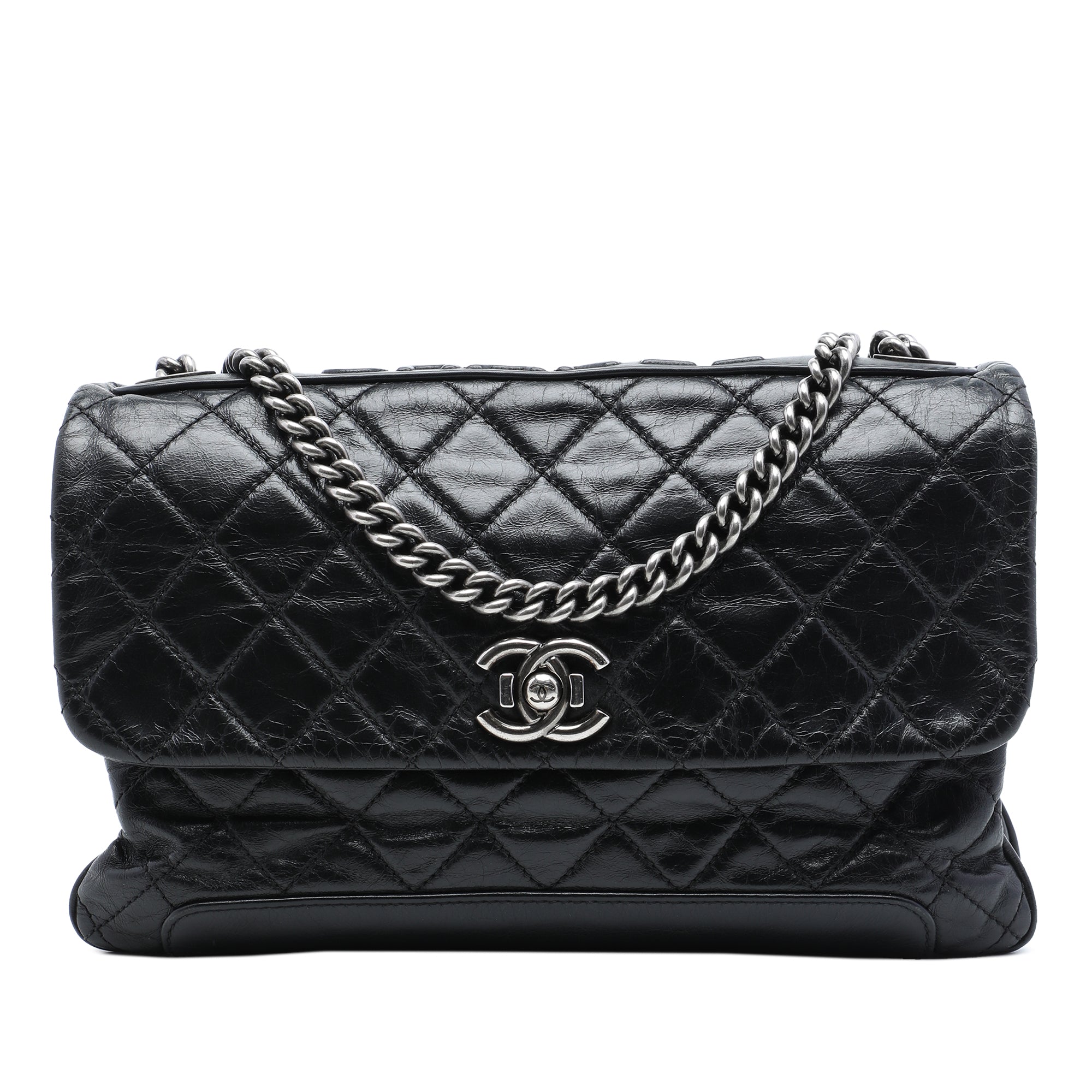 Chanel Quilted Aged Calfskin Logo Accordion Flap - image 1