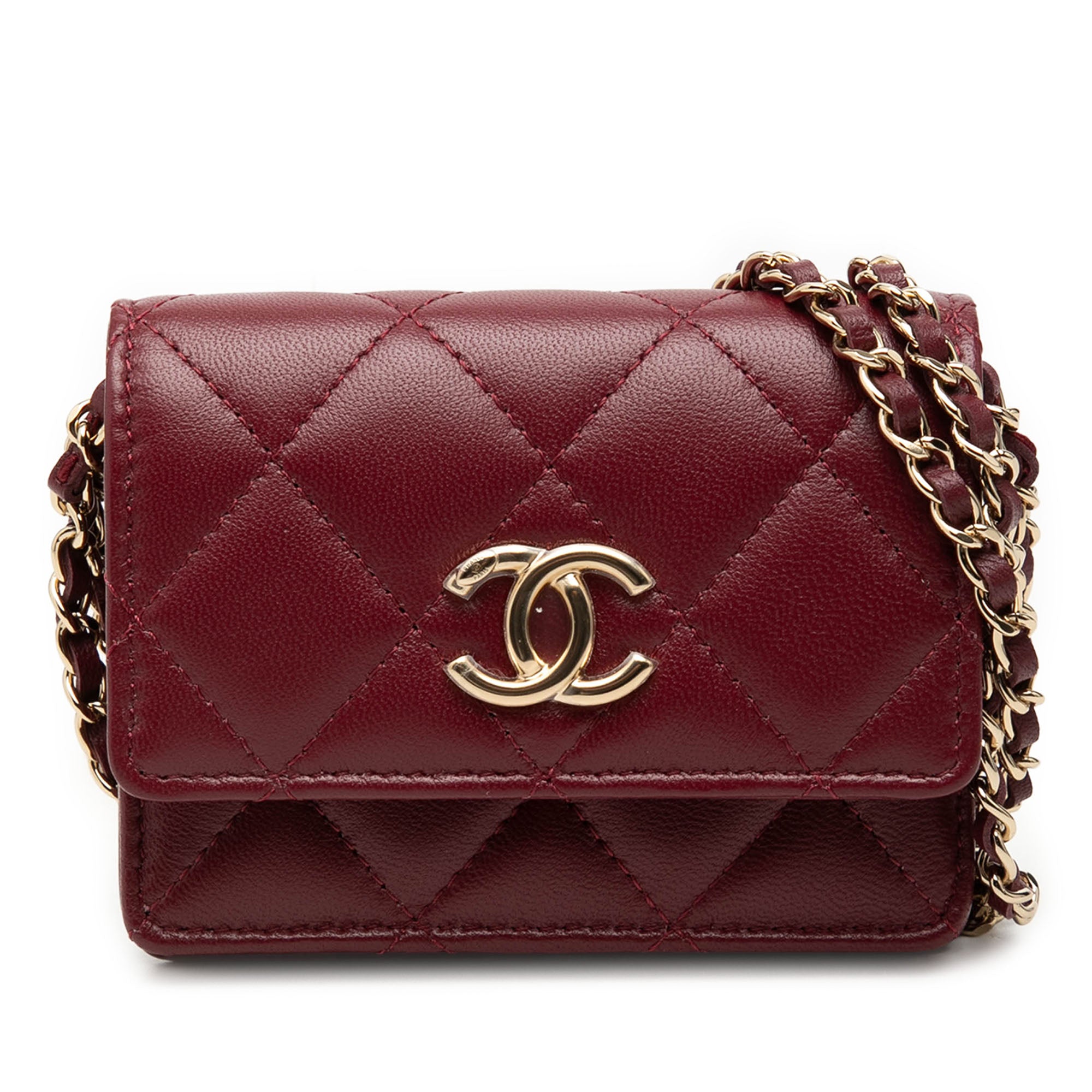 Chanel CC Quilted Lambskin Card Holder On Chain - image 1