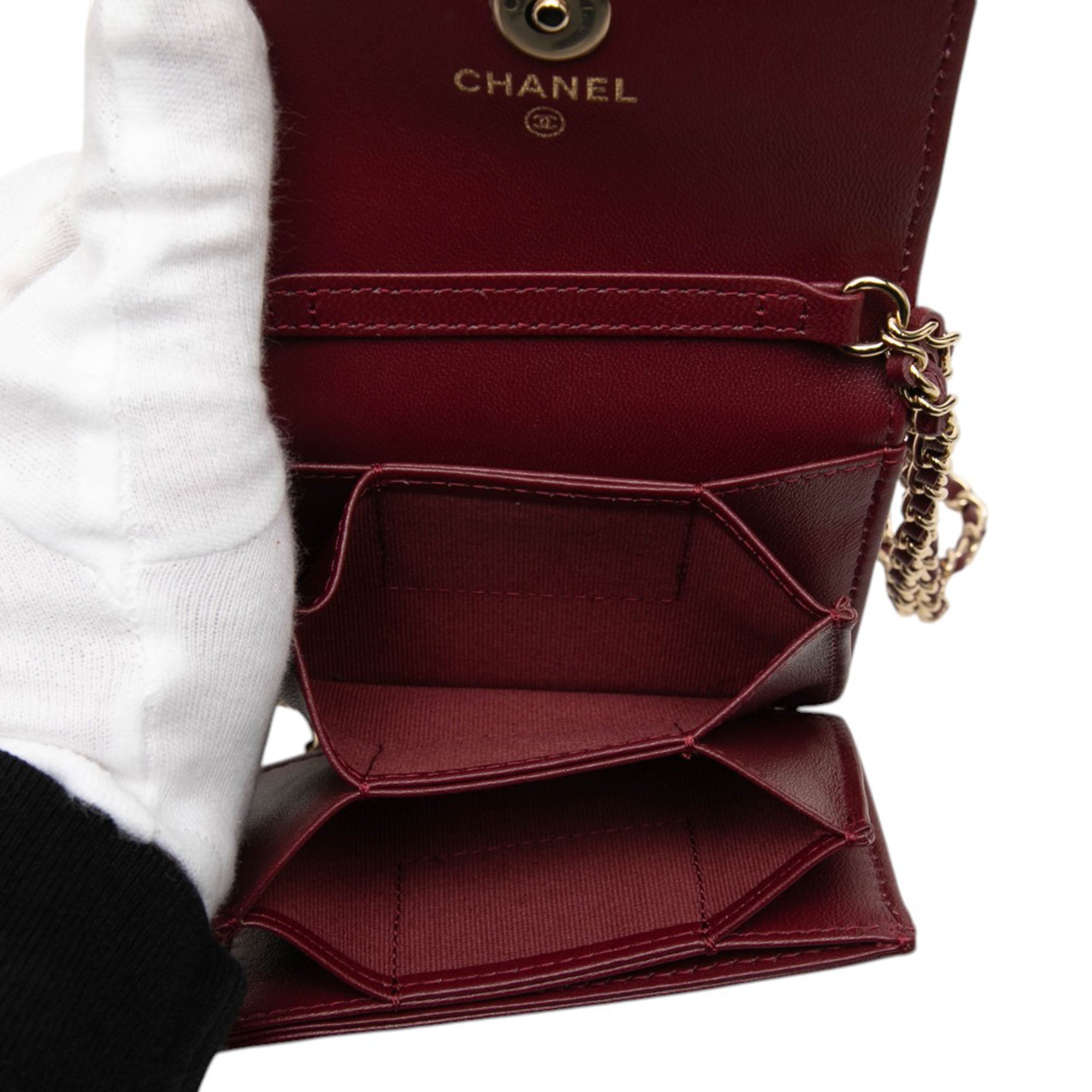 Chanel CC Quilted Lambskin Card Holder On Chain - image 4
