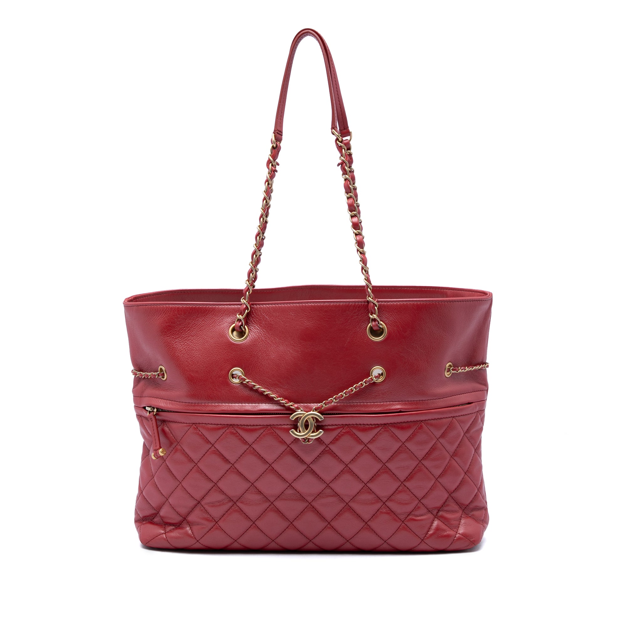 Chanel CC Quilted Calfskin Front Zip Drawstring Chain Tote - image 1