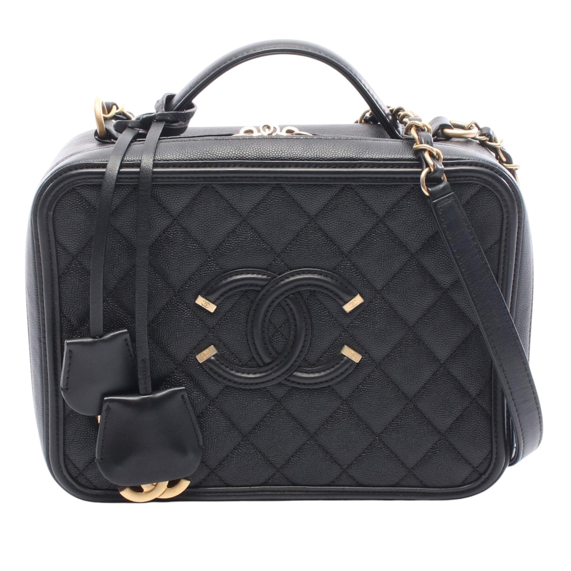 Chanel CC Caviar Filigree Quilted Vanity Bag - image 1