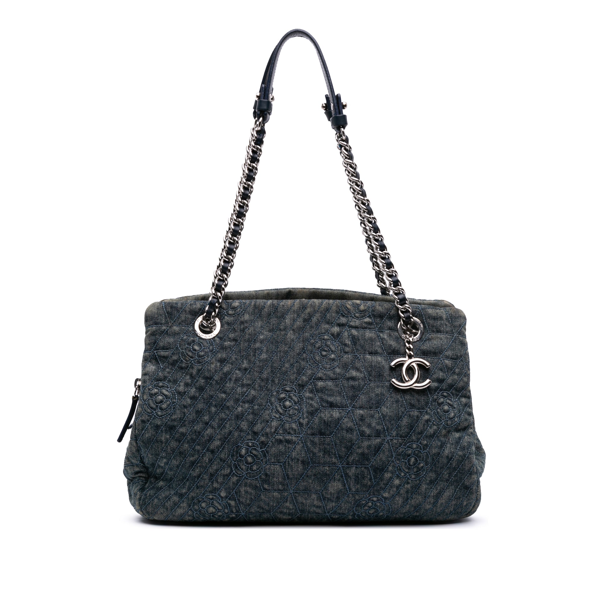 Chanel Denim Camellia Embroidered Shopping Tote - image 1