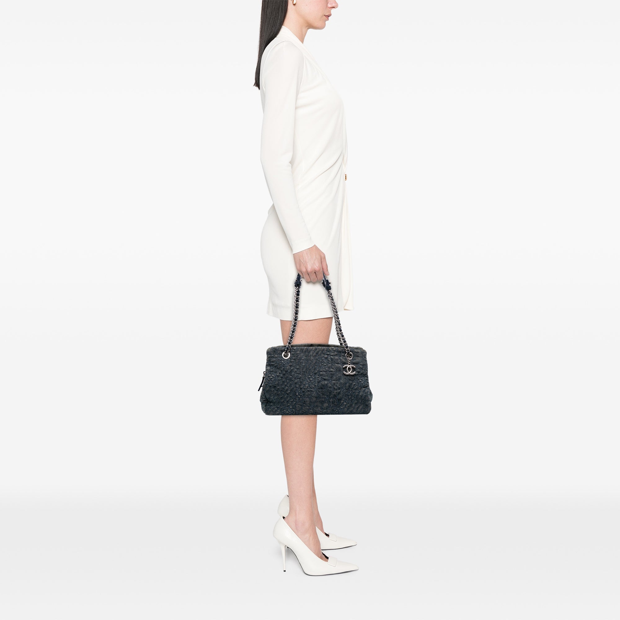 Chanel Denim Camellia Embroidered Shopping Tote - image 10