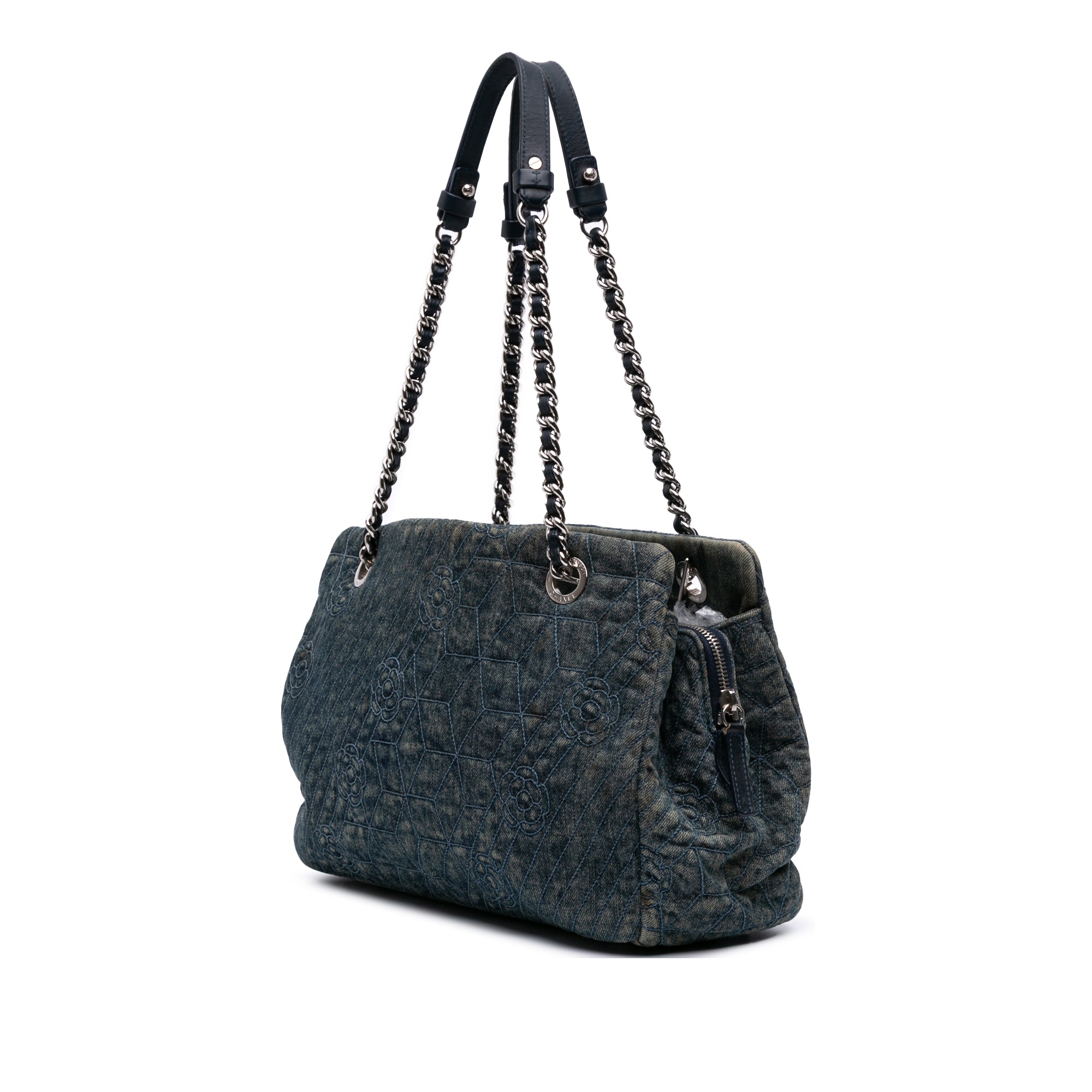 Chanel Denim Camellia Embroidered Shopping Tote - image 2