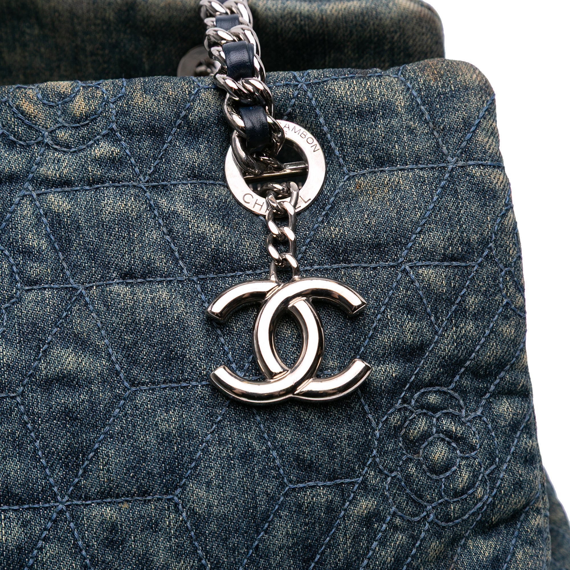 Chanel Denim Camellia Embroidered Shopping Tote - image 8