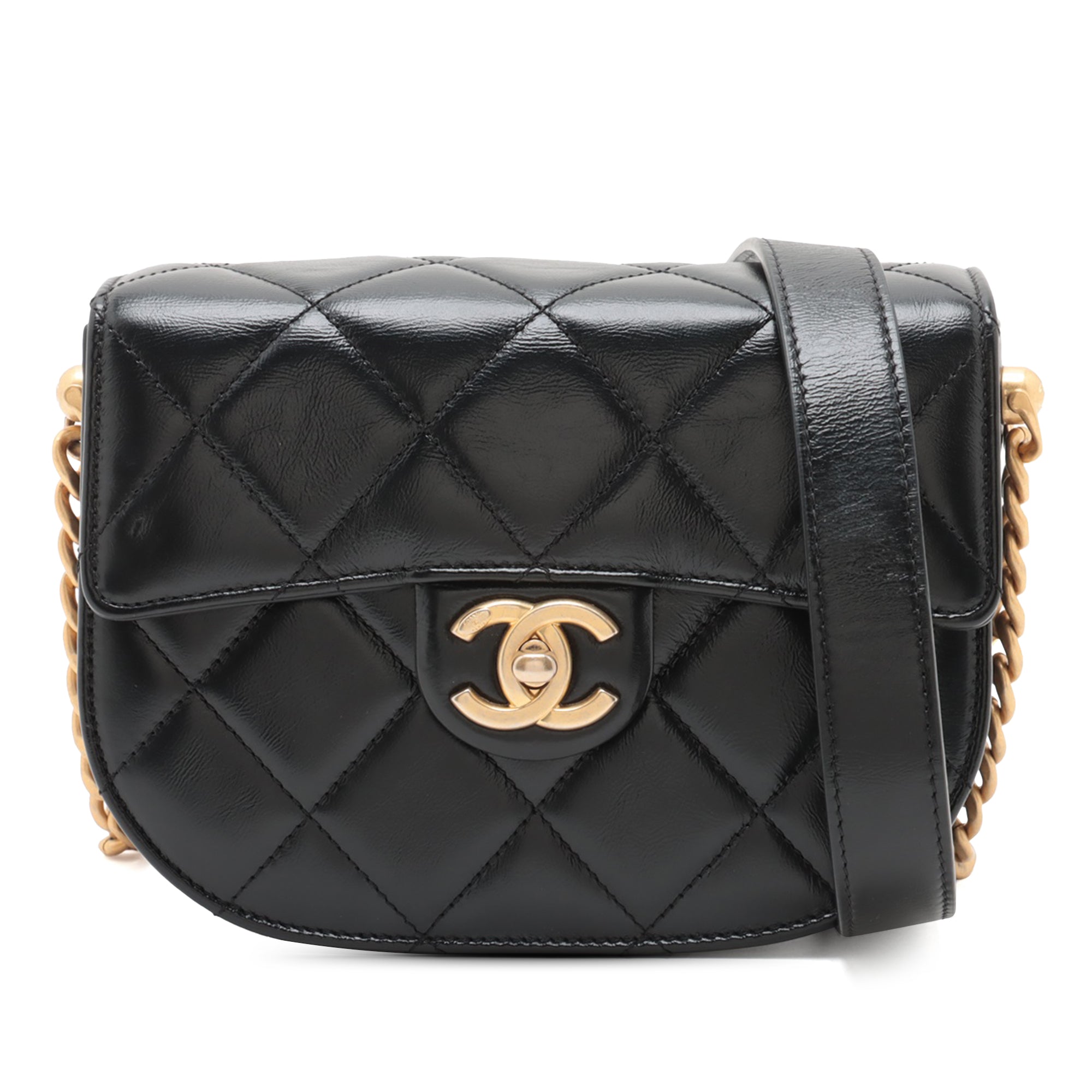 Chanel Mini CC Quilted Shiny Calfskin Round Moon Messenger Flap - image 1