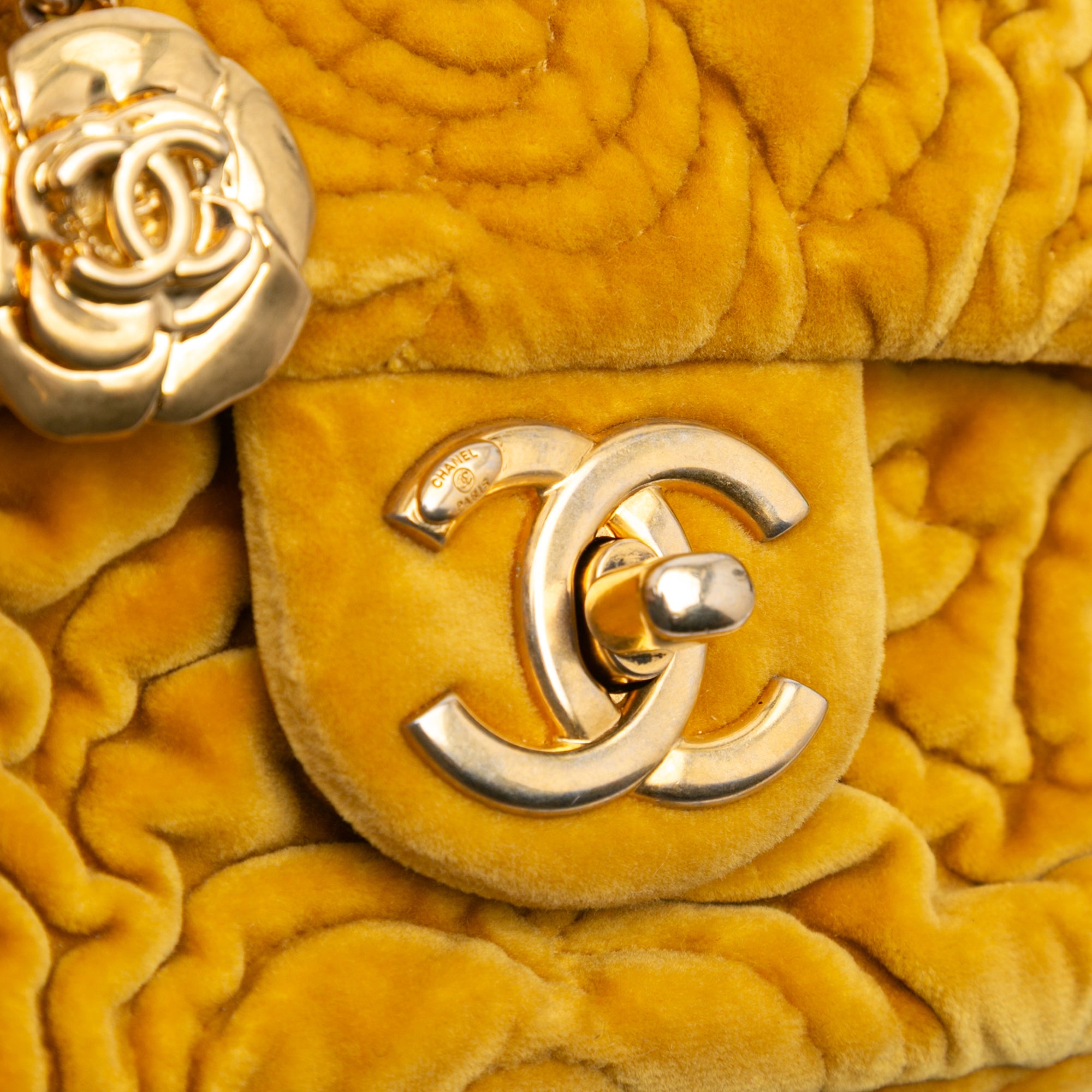 Chanel Mini Square Velvet Camellia Embossed Flap - image 7