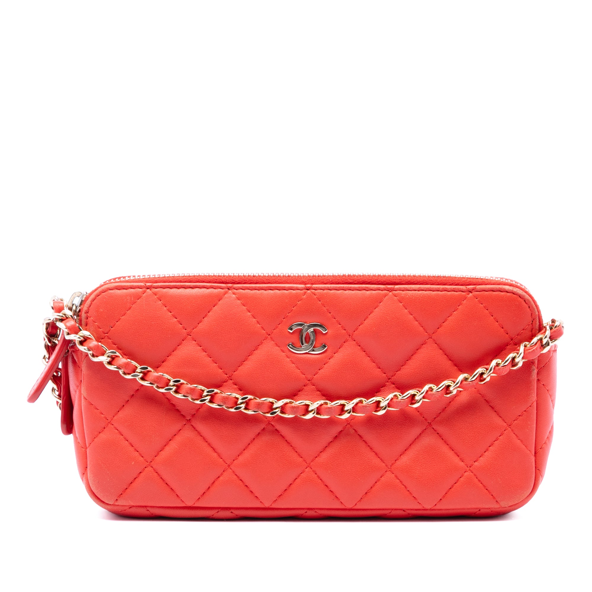 Chanel CC Quilted Lambskin Double Zip Clutch With Chain - image 1