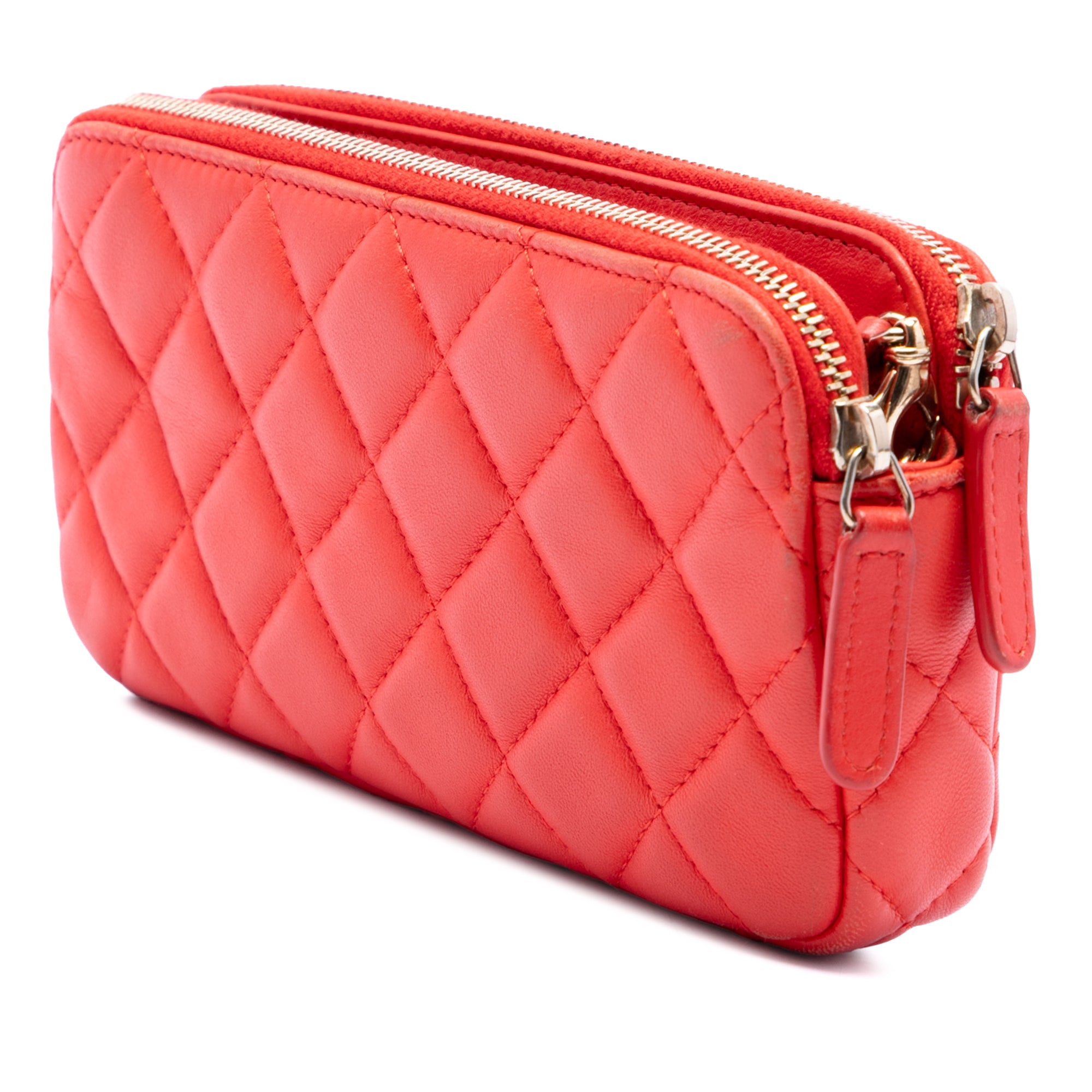 Chanel CC Quilted Lambskin Double Zip Clutch With Chain - image 2
