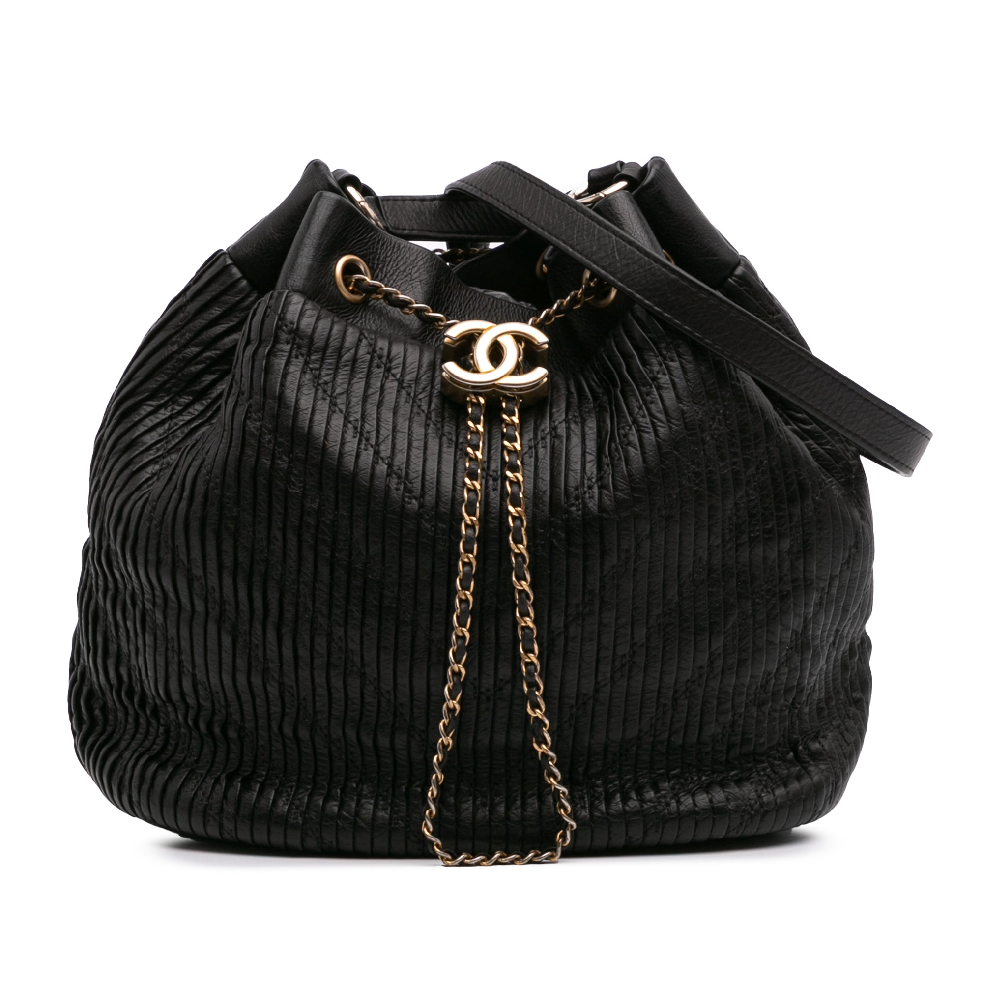 Chanel Medium Crumpled Calfskin Coco Pleats Drawstring Bucket Bag - image 1