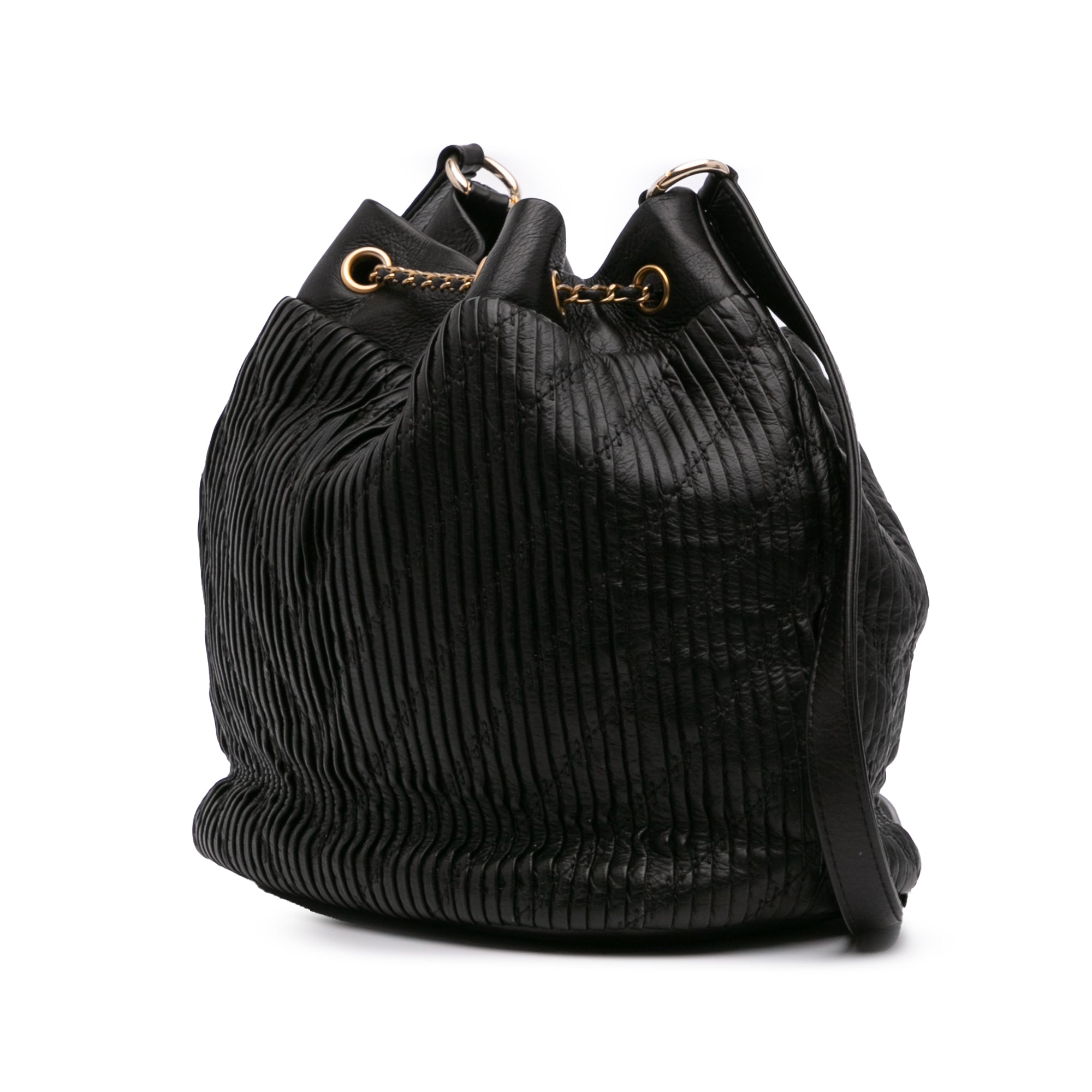 Chanel Medium Crumpled Calfskin Coco Pleats Drawstring Bucket Bag - image 2