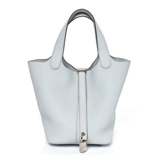 Hermès Picotin 18 Bleu Pale Clémence Leather PHW - The Refined Luxury
