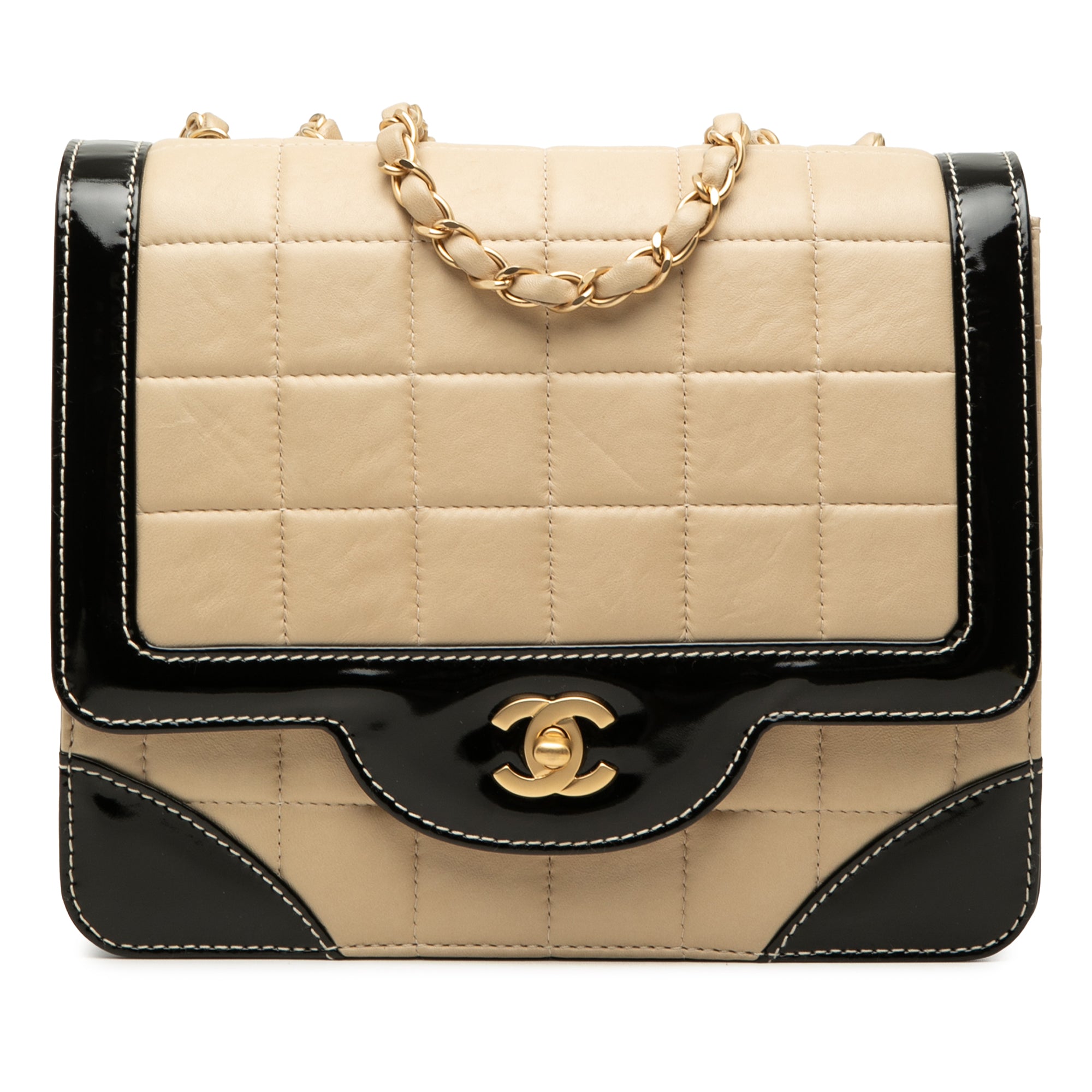 Chanel CC Bicolor Chocolate Bar Lambskin and Patent Square Flap - image 1