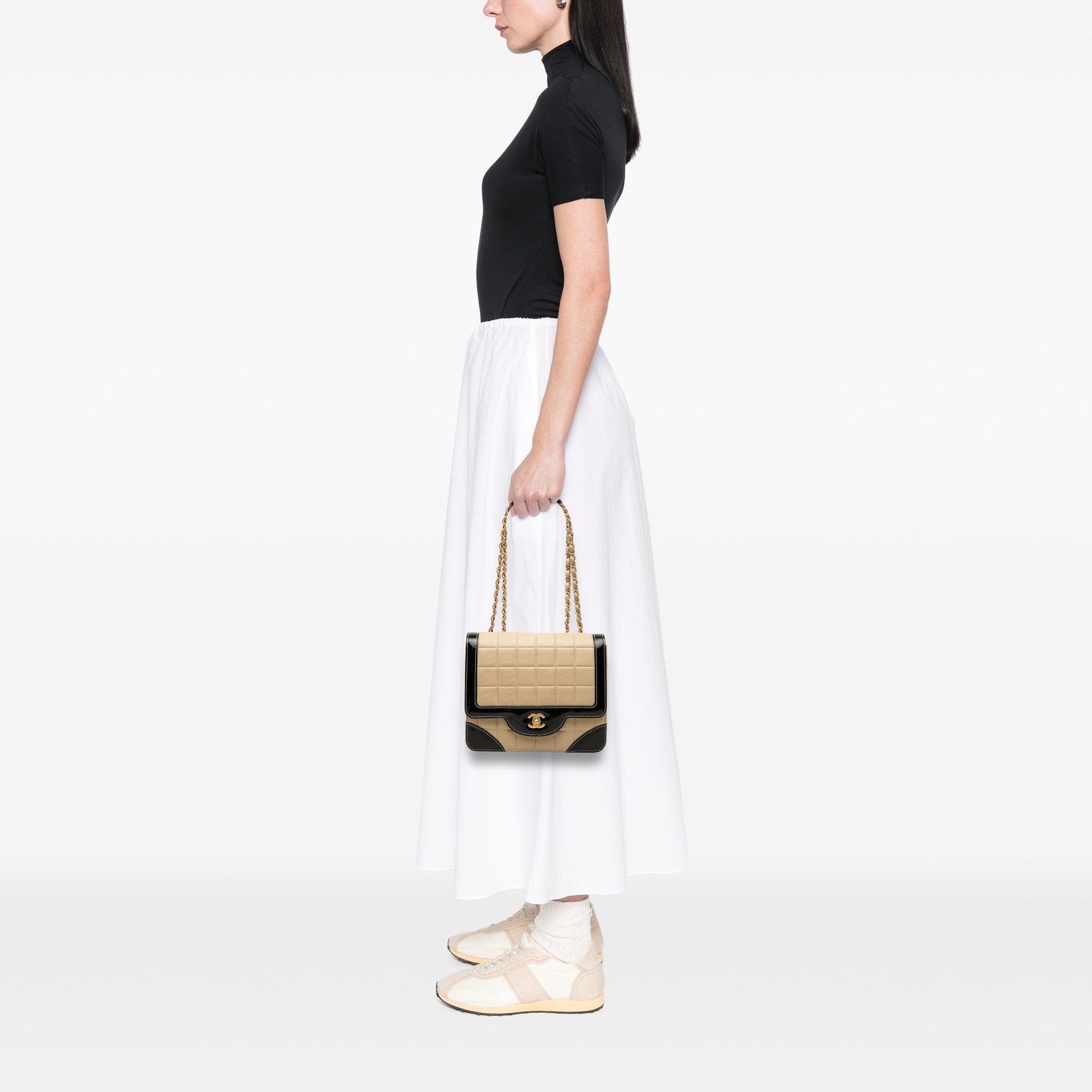 Chanel CC Bicolor Chocolate Bar Lambskin and Patent Square Flap - image 6