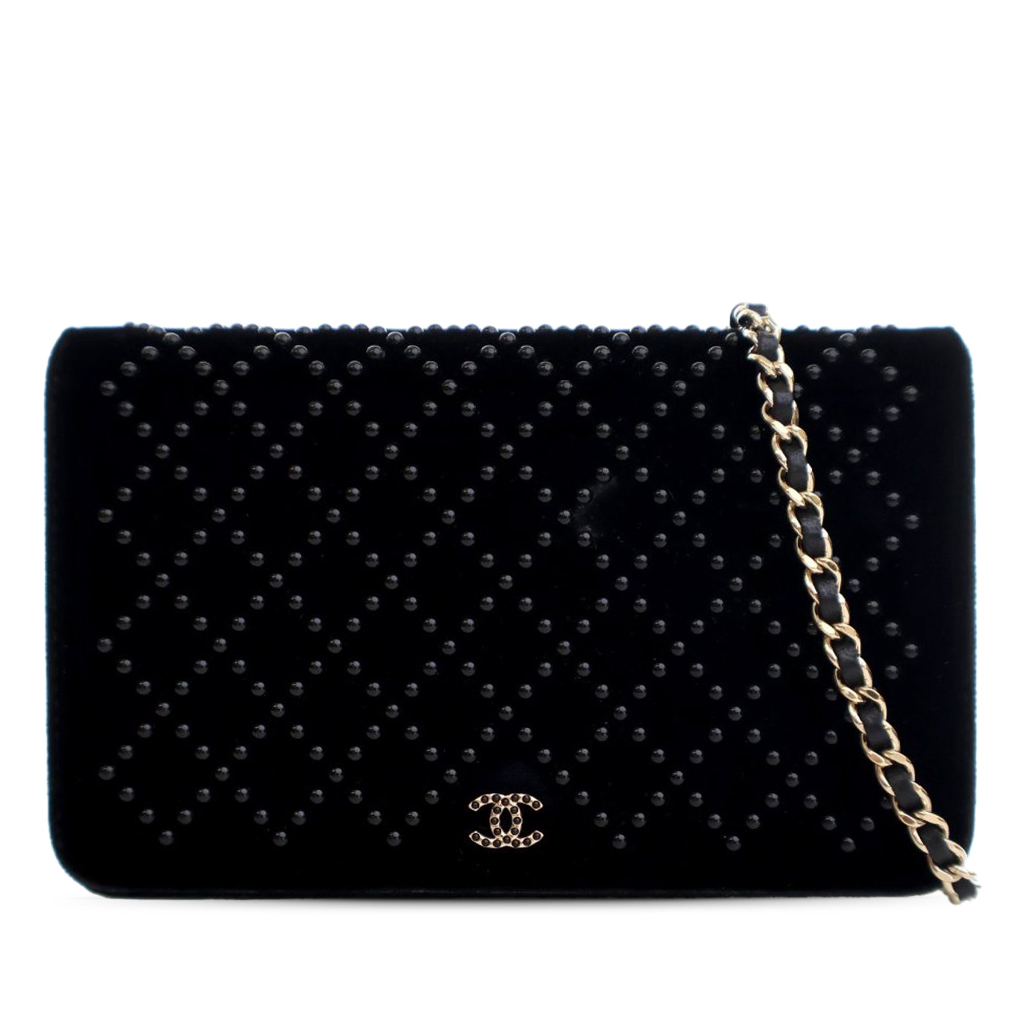 Chanel CC Velvet Studded Wallet On Chain - image 1