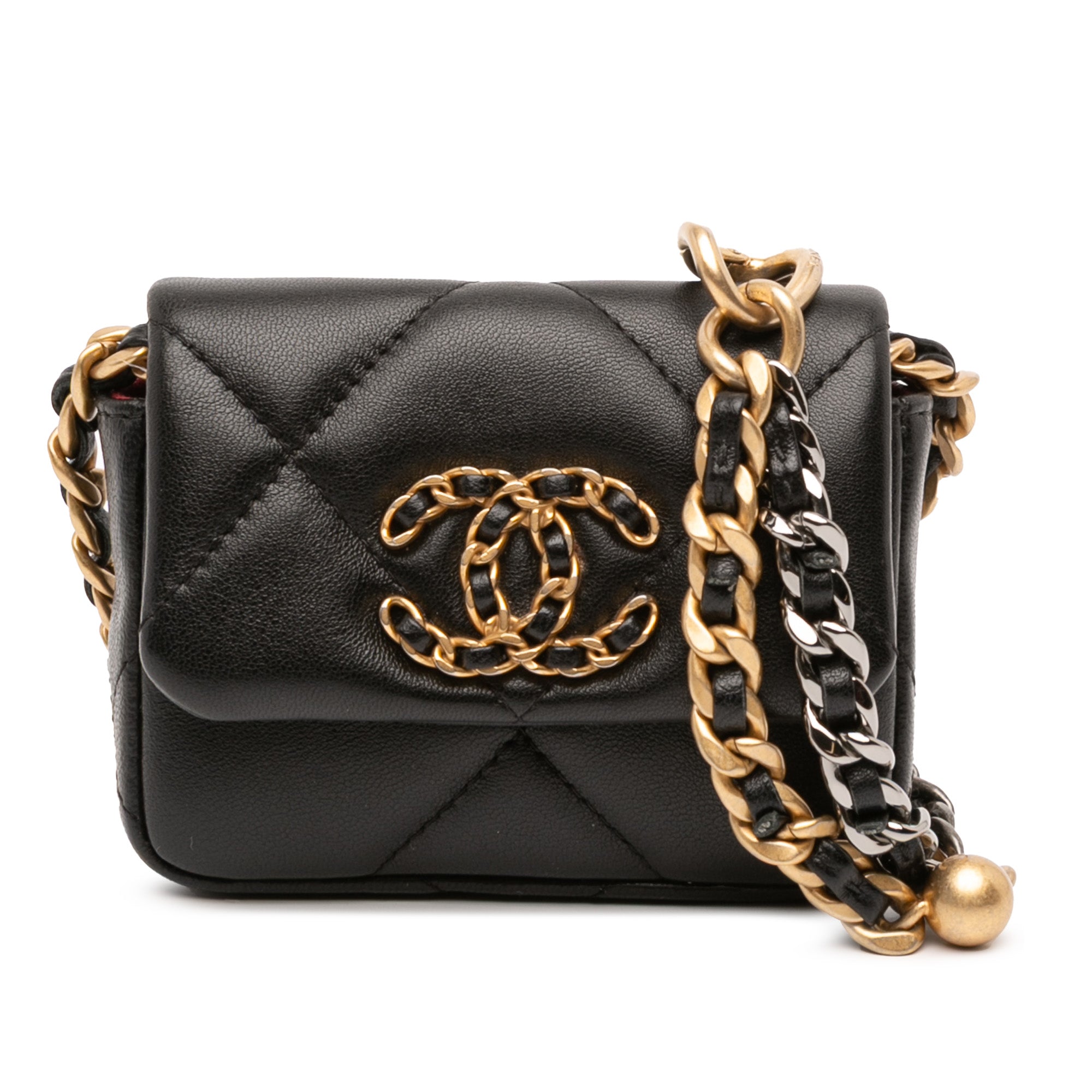 Chanel Quilted Lambskin 19 Flap Coin Purse With Chain - image 1