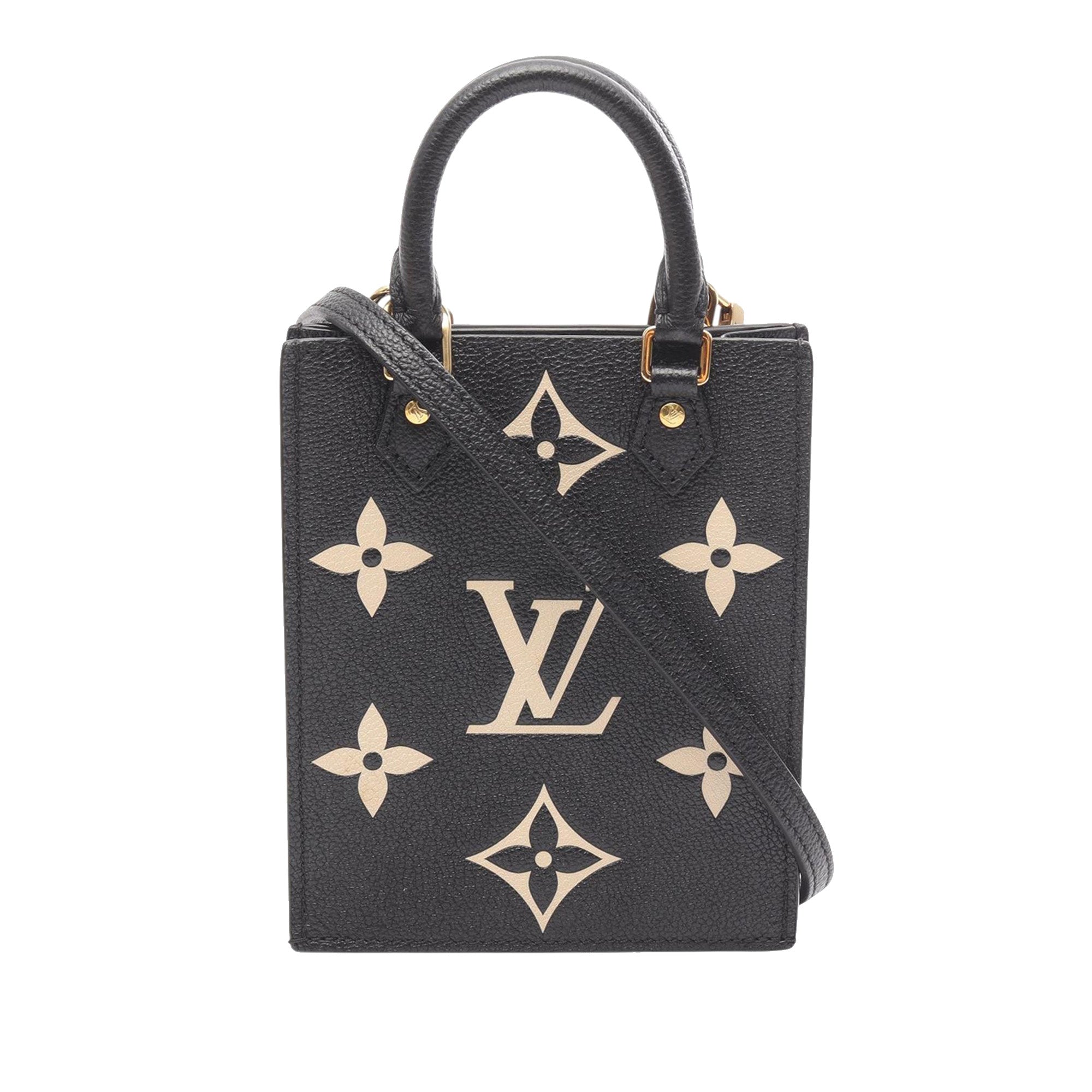 Louis Vuitton LOUIS VUITTON Petite Sac Plat Bicolor Handbag M57937 Monogram empreinte leather Black Beige Black Used Women - image 1