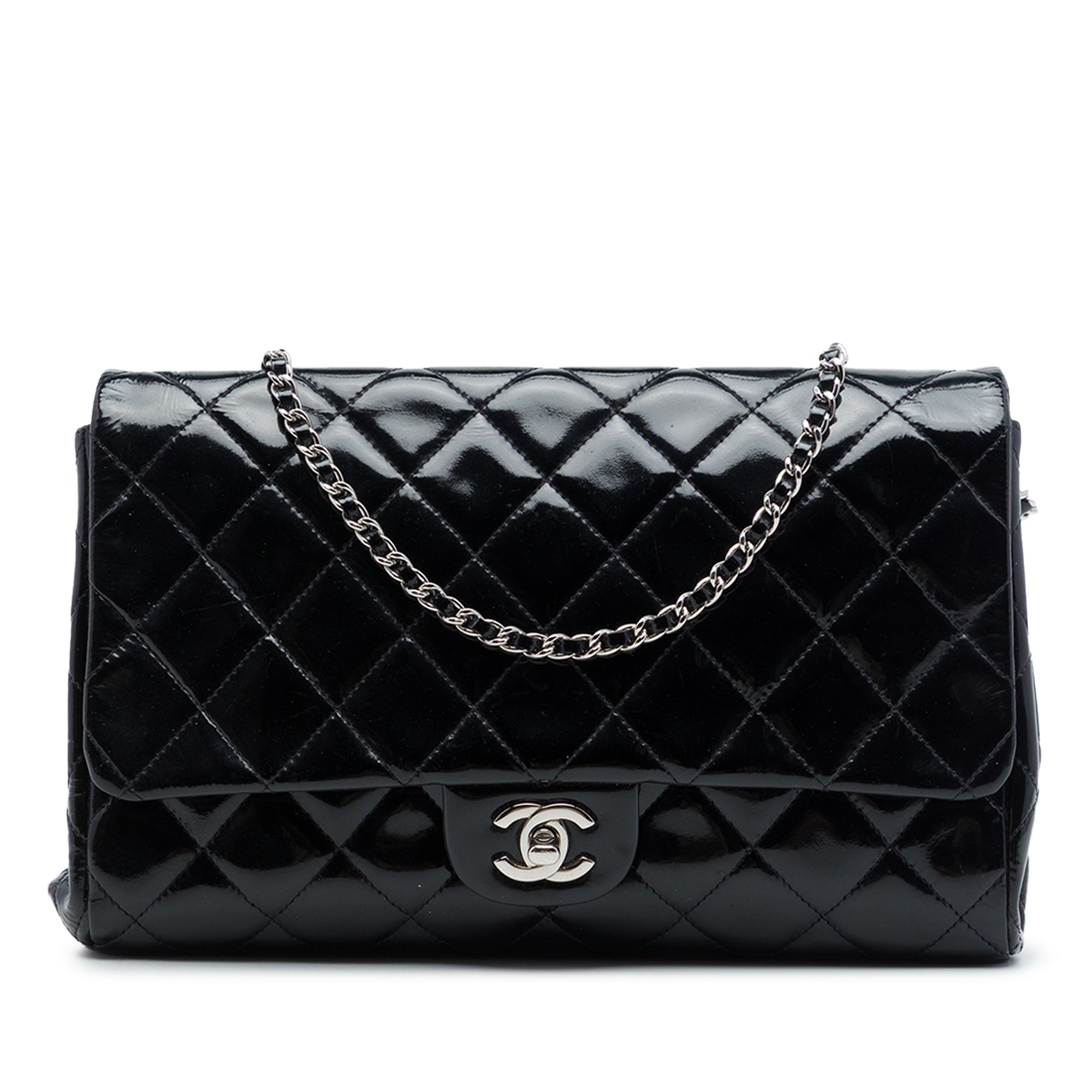 Chanel CC Quilted Patent Flap Clutch with Chain - image 1