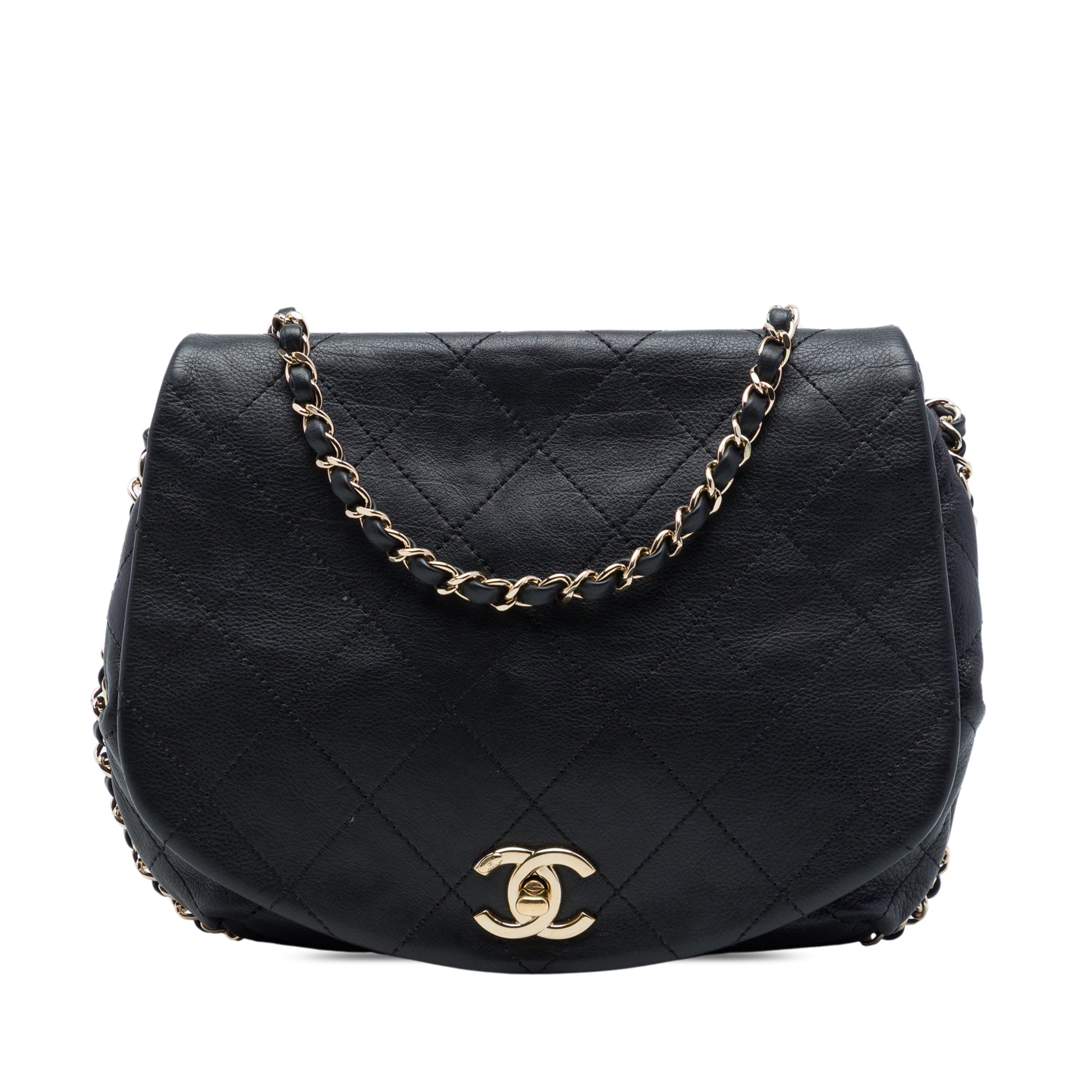 Chanel CC Quilted Calfskin Chain Around Saddle Flap - image 1