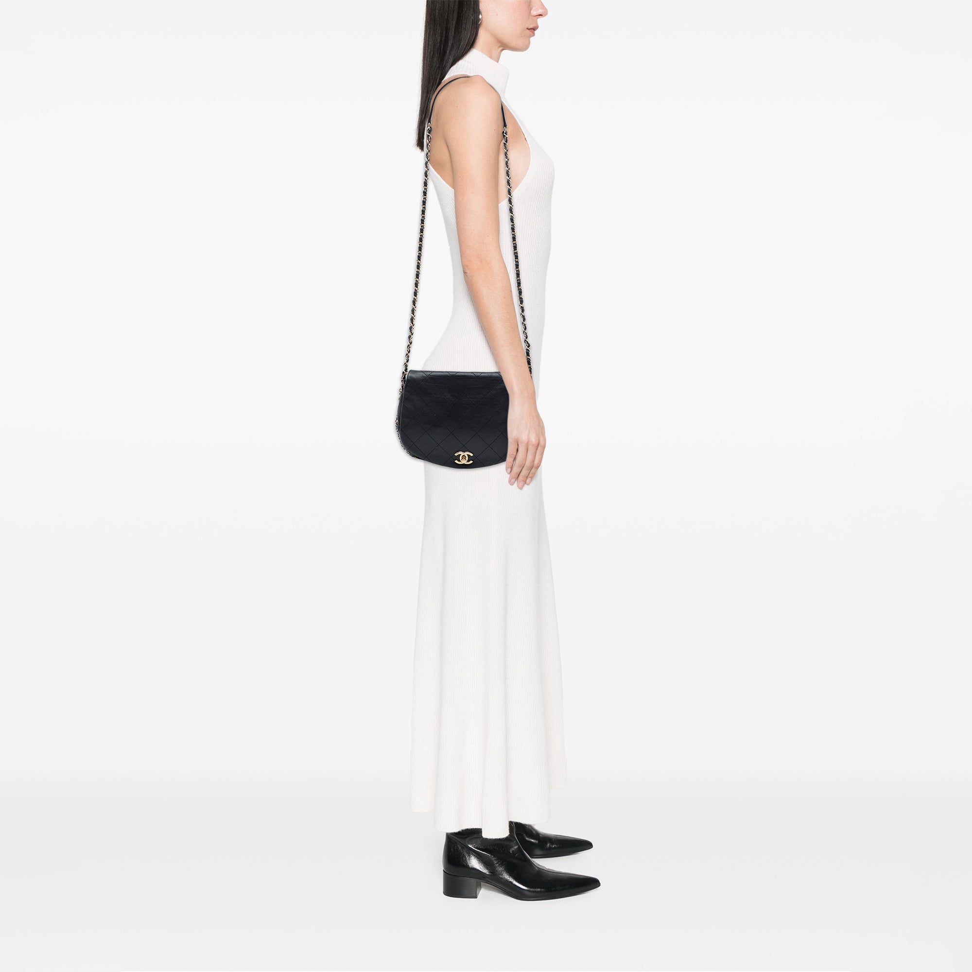 Chanel CC Quilted Calfskin Chain Around Saddle Flap - image 6