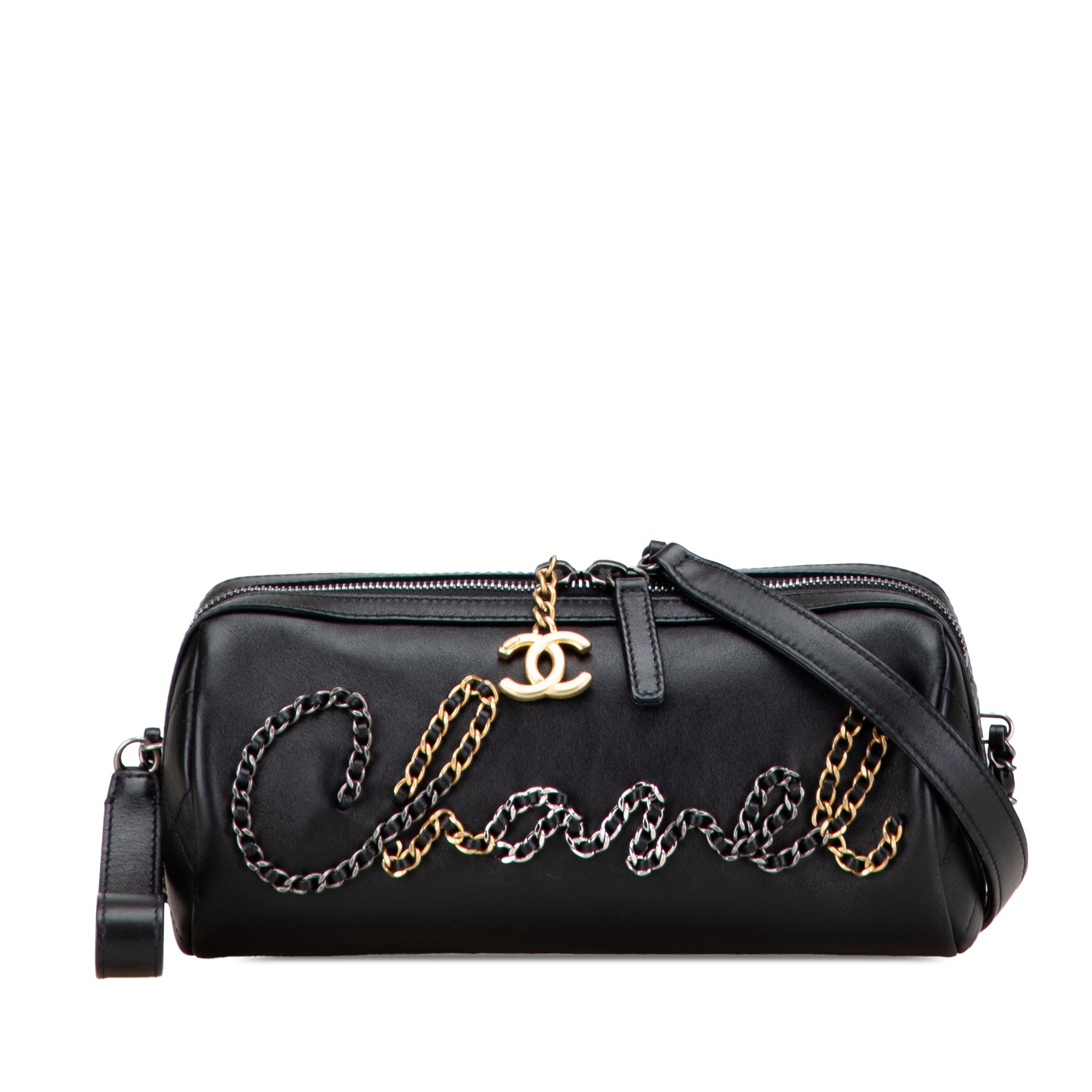 Chanel Calfskin Signature Chain Signe Bowling Bag - image 1