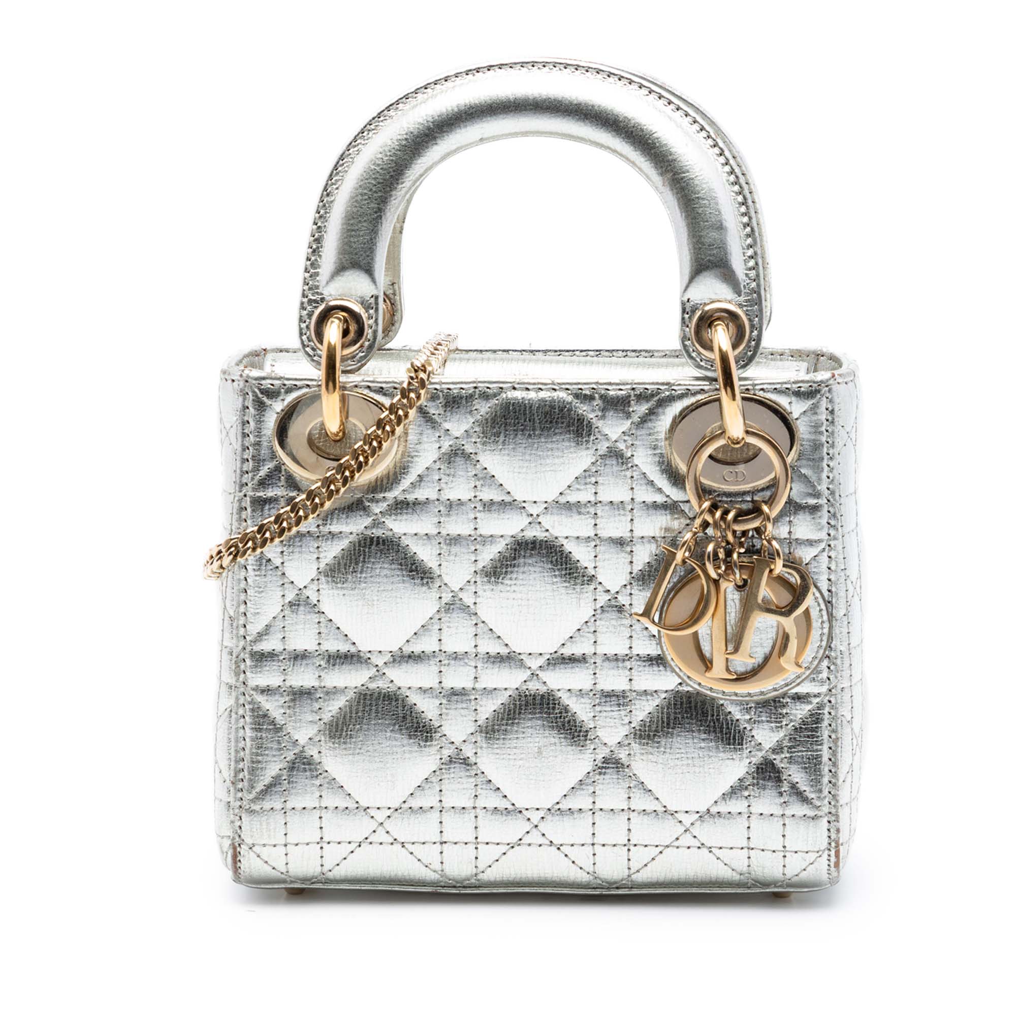 Dior Mini Metallic Crinkled Calfskin Cannage Lady Dior - image 1